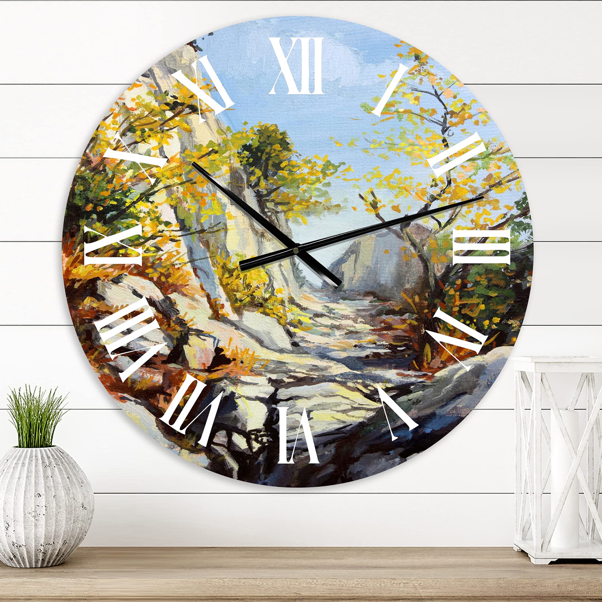 Large Traditional Wall Clock 'Marble Path in Autumn' - Nature Landscape Wall Decor for Living Room, Bedroom & Office - Perfect Home Decoration & Gift Idea