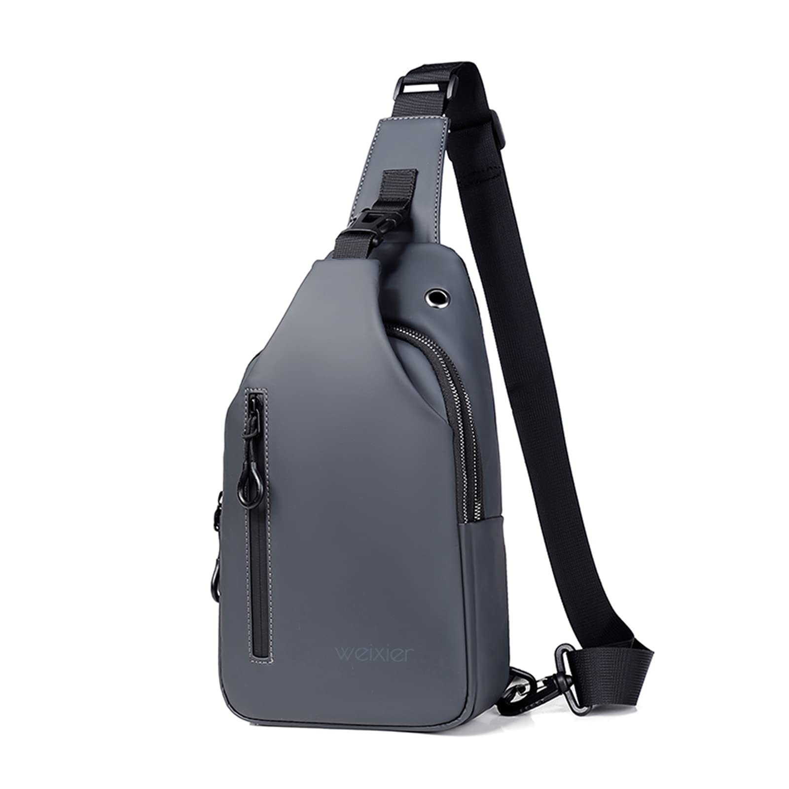 Men's Lightweight Waterproof Sling Bag with USB Charging Port - Crossbody Chest Shoulder Backpack for Outdoor Travel, Hiking, Running & Work (Gray Polyester) | Perfect for Commuting, Gym & Daily Use