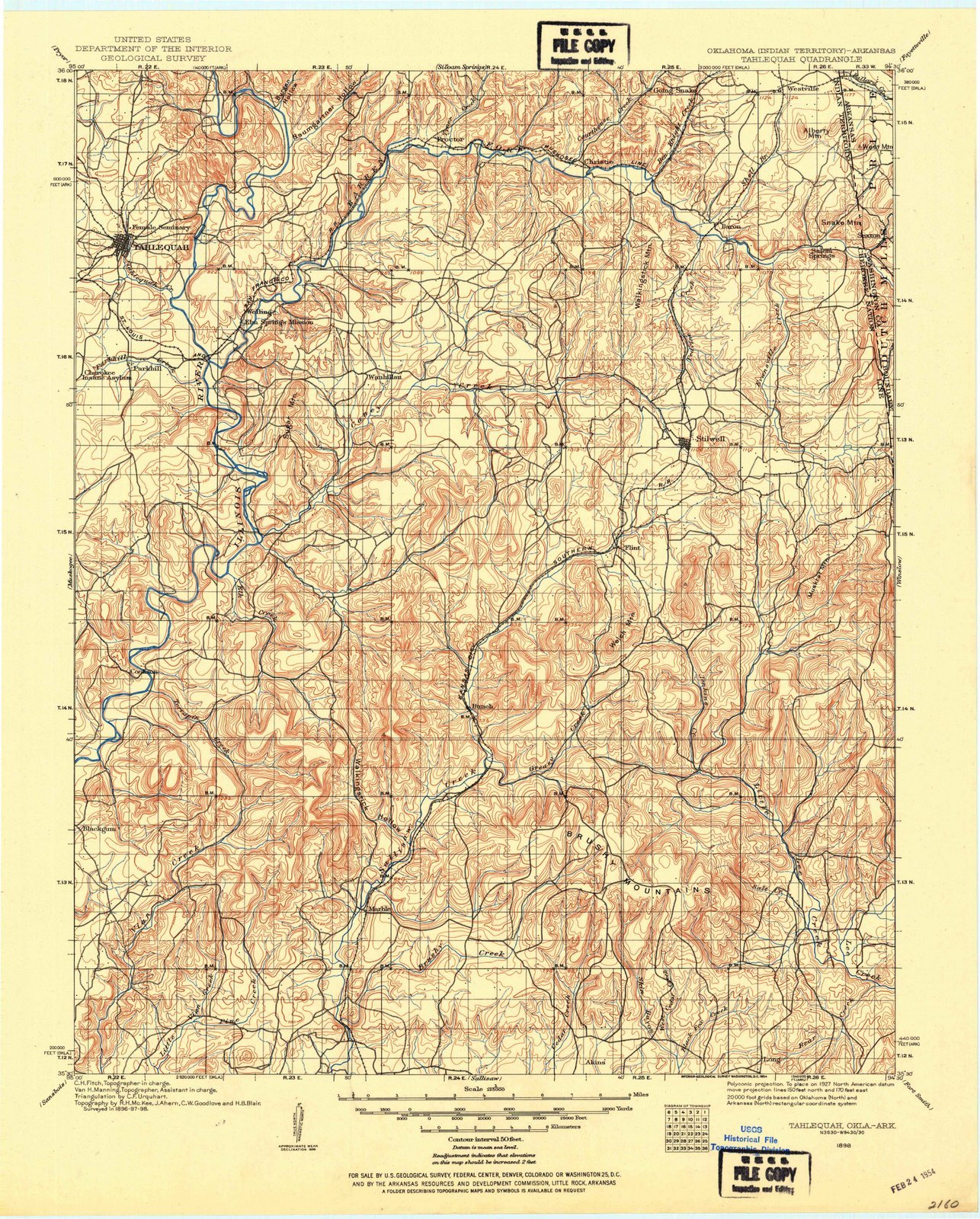 Vintage 1898 Tahlequah Oklahoma Historical Topographic Map - USGS Wall Art Decor 35x44 Inches - Perfect for Home Office, Classroom & History Enthusiasts