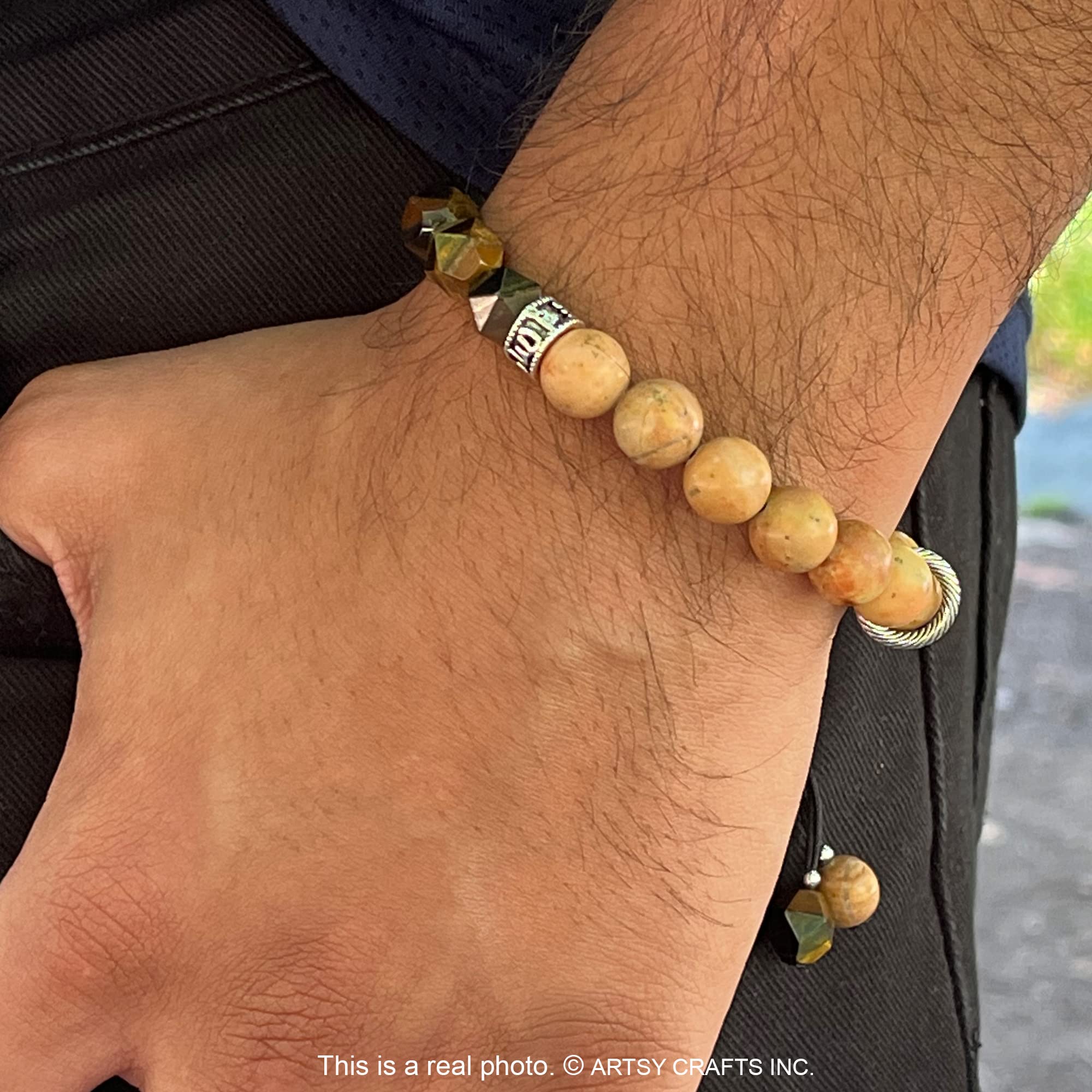 Natural Gemstone Beads Bracelets for Men - Brown Tiger Eye Adjustable 7-9 Inch, Semi-Precious Stone Chakra Healing Grounding Bracelet for Meditation, Anxiety Relief & Spiritual Wellness - Perfect for Yoga, Mindfulness Practice and Daily Wear