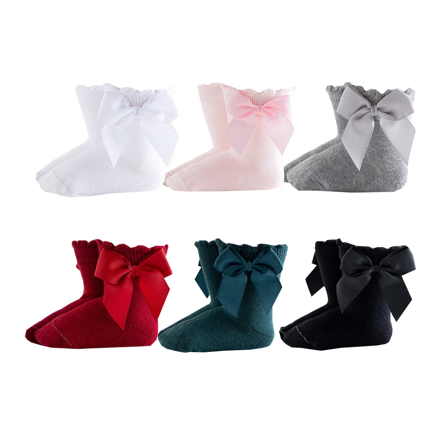 Deeorla Baby Girls' Cute White Bow Ankle Socks - Soft Cotton Toddler & Infant Socks for Everyday Wear, Playtime & Special Occasions