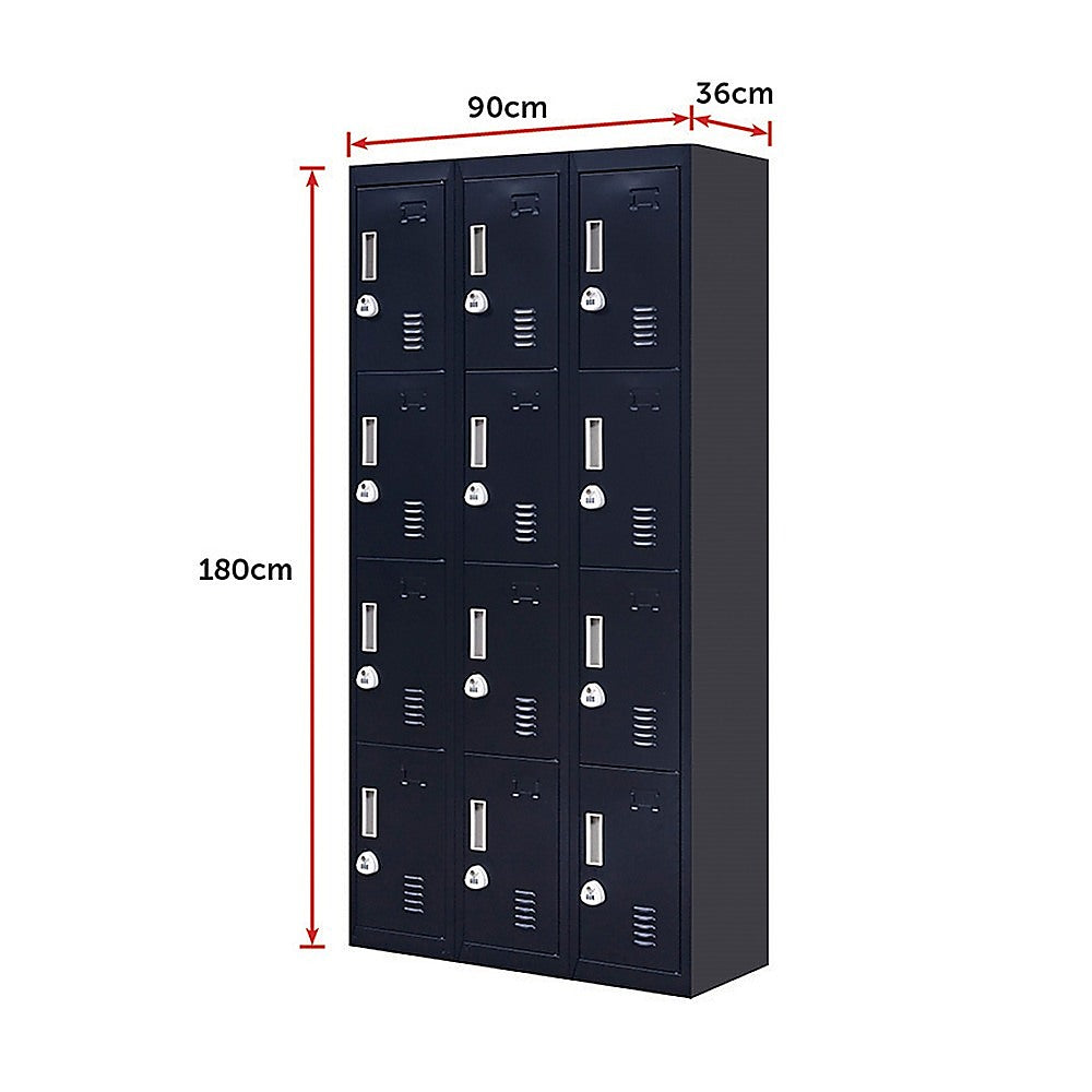 12-Door Locker with 3-Digit Combination Lock for Office, Gym, Shed, School & Home Storage - Secure Organization for Sports Equipment, Work Supplies & Personal Belongings