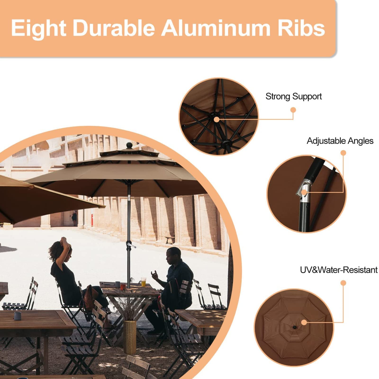 9Ft 3-Tier Outdoor Patio Umbrella with Crank & Tilt - Heavy Duty Market Table Sunshade with Wind Vents for Garden, Deck, Backyard, Pool - Perfect for Outdoor Dining, Lounging & Swimming Pool Shade
