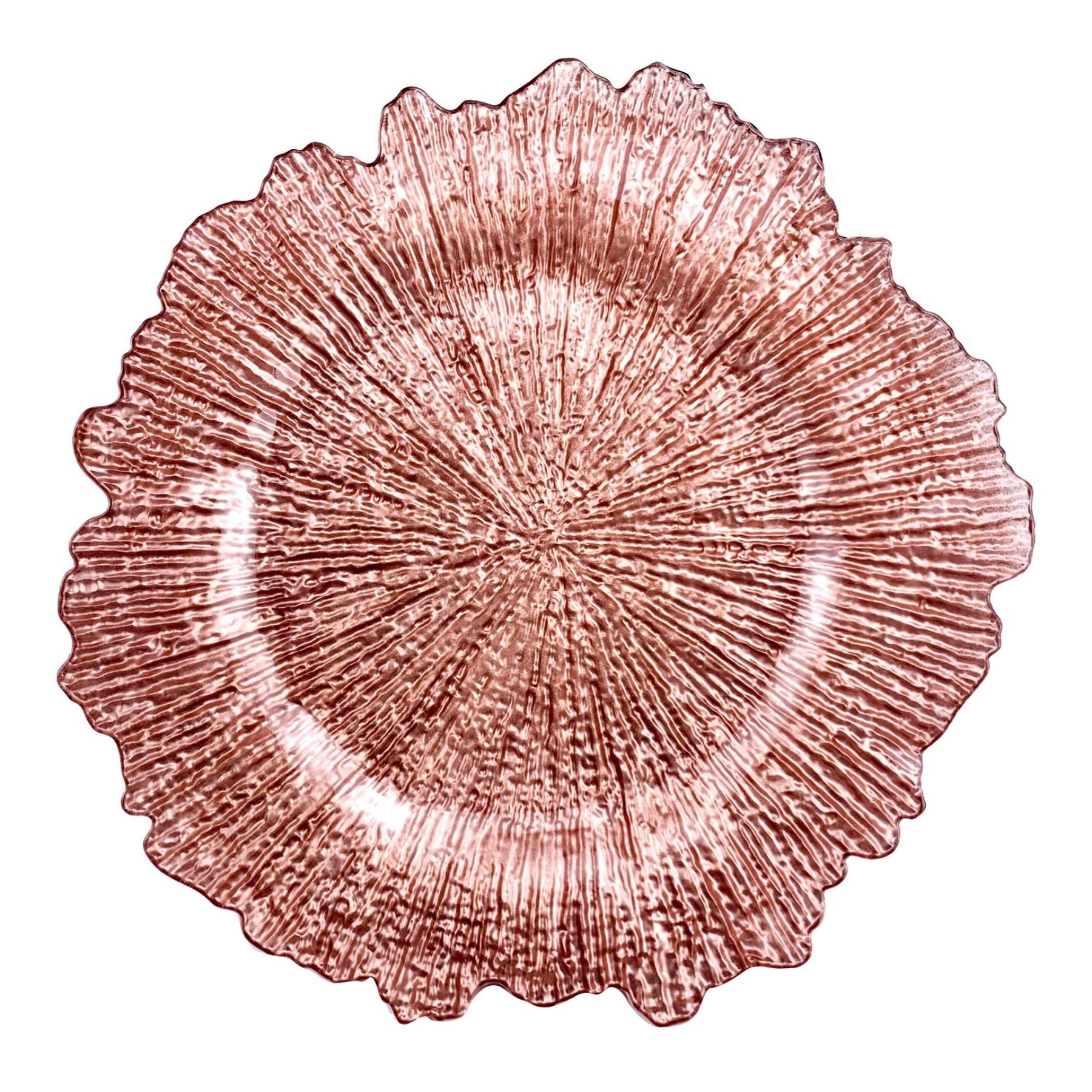 Aniel's 13-Inch Rose Gold Acrylic Charger Plates Set of 6 - Elegant Plastic Round Dinner Plates for Wedding, Party & Holiday Table Decor - Premium Surface Reef Design for Formal Dining & Special Occasions