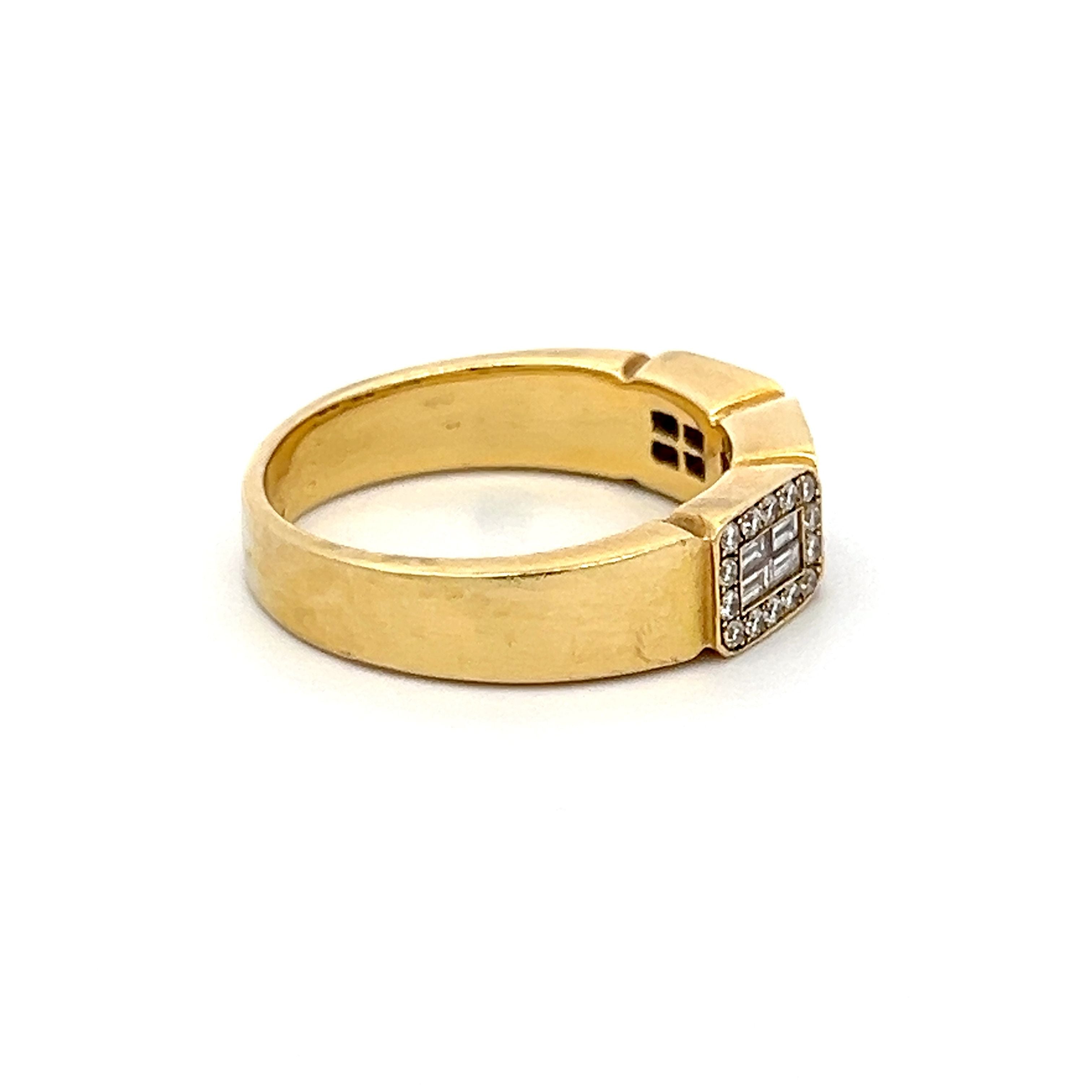 0.78 Carat Round Brilliant & Emerald Cut Diamond Engagement Ring in 18K Yellow Gold - Perfect for Proposals, Anniversaries and Special Occasions