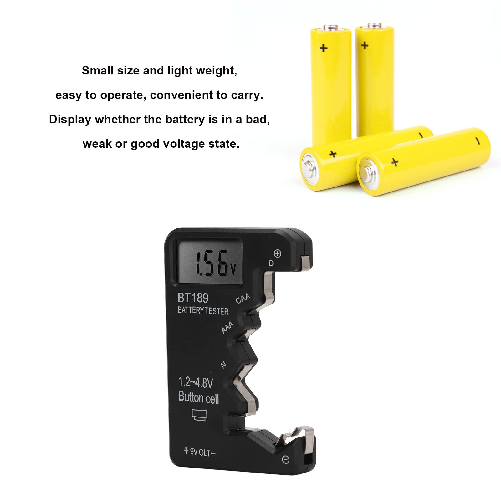 BORDSTRACT Digital Battery Tester - AA AAA 6F22 9V 1.5V Button Battery Capacity Checker with LCD Display (Black) - Perfect for Home, Office & Electronics Repair Shops
