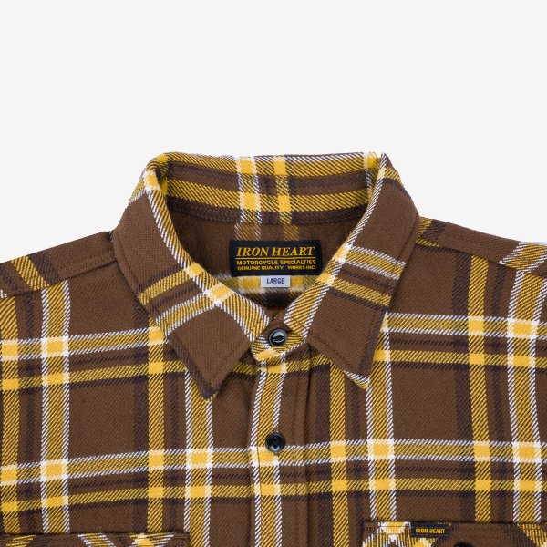 Iron Heart IHSH 378 Ultra Heavy Flannel Work Shirt - Crazy Check Brown Plaid for Men | Durable & Warm Winter Shirt for Outdoor Work, Camping & Casual Wear