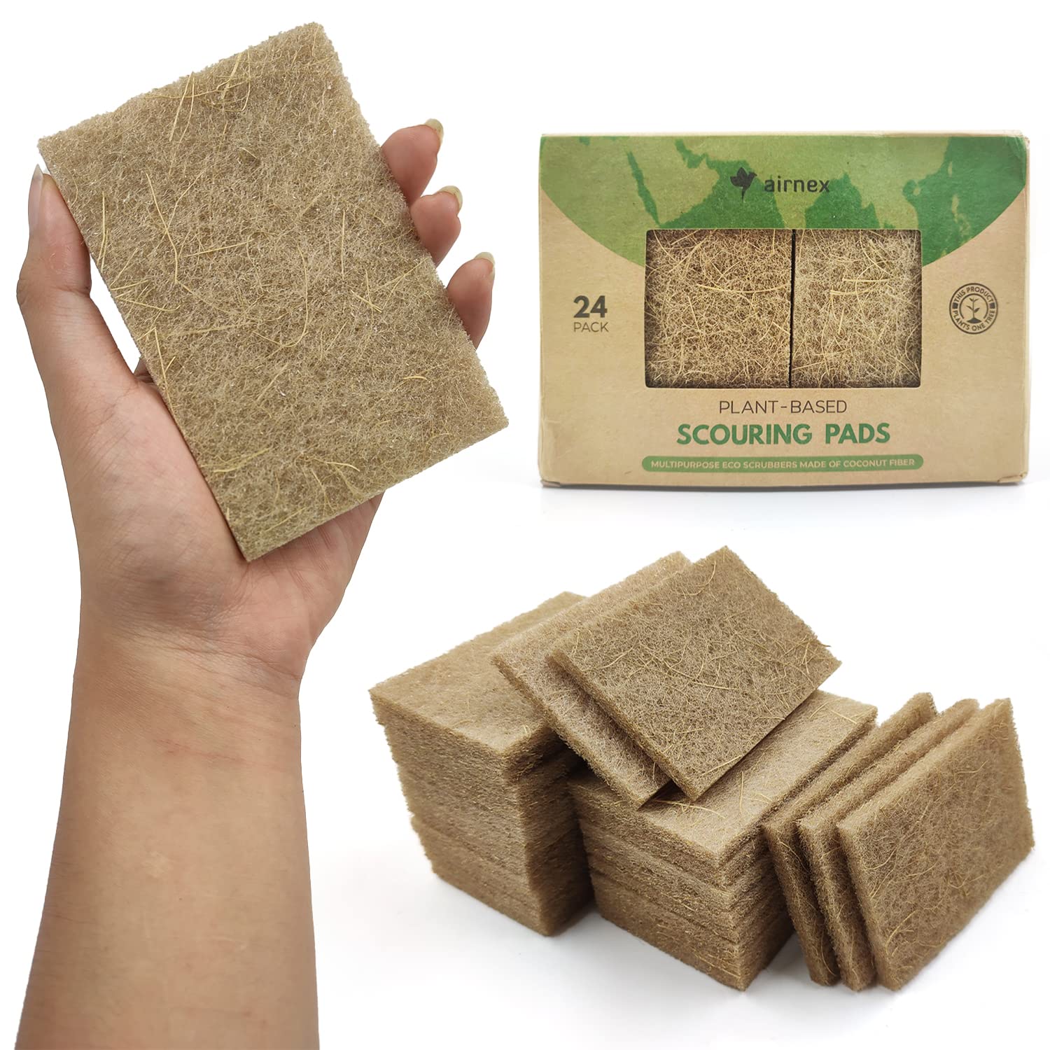 Eco-Friendly Coconut Husk Scouring Pads - 24 Pack Non-Abrasive Kitchen Scrubbers for Dishes, Pans & Pots | Heavy Duty, Non-Scratch Cleaning | Perfect for Stainless Steel, Ceramic & Glass Cookware