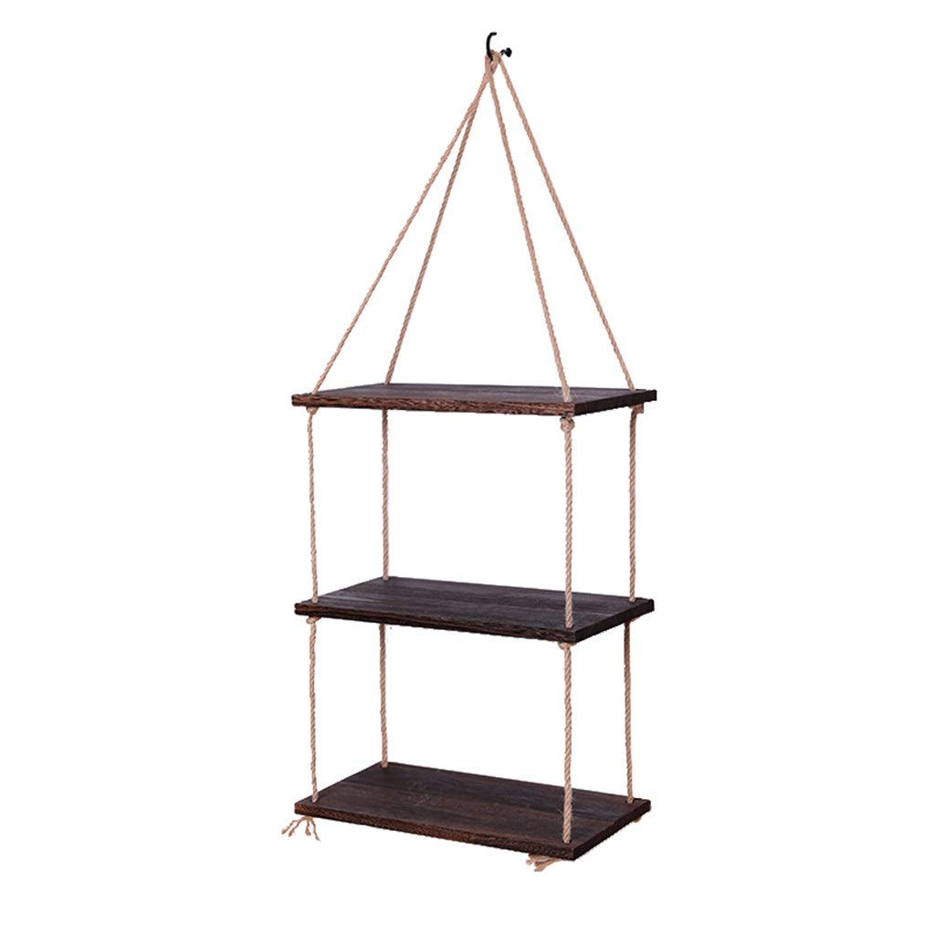 3-Tier Rustic Wooden Hanging Shelf - Handmade Solid Wood Floating Shelves for Wall - Decorative Wall Mounted Storage Rack for Bathroom, Kitchen, Living Room & Bedroom Organization