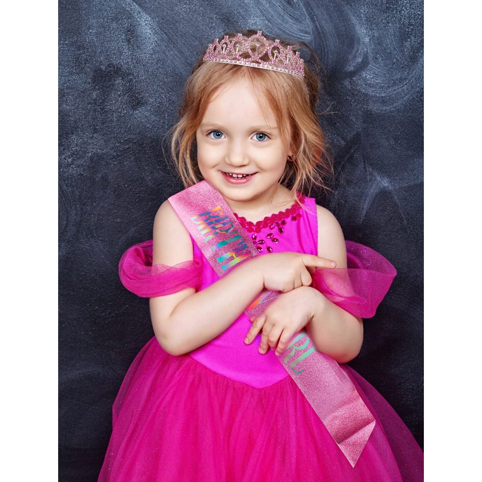 **CIEHER Pink Rhinestone Tiara & Birthday Crown Set for Women & Girls - Birthday Party, Prom Costume Accessories, Decorations & Gifts - Perfect for Princess-Themed Parties & Special Occasions**