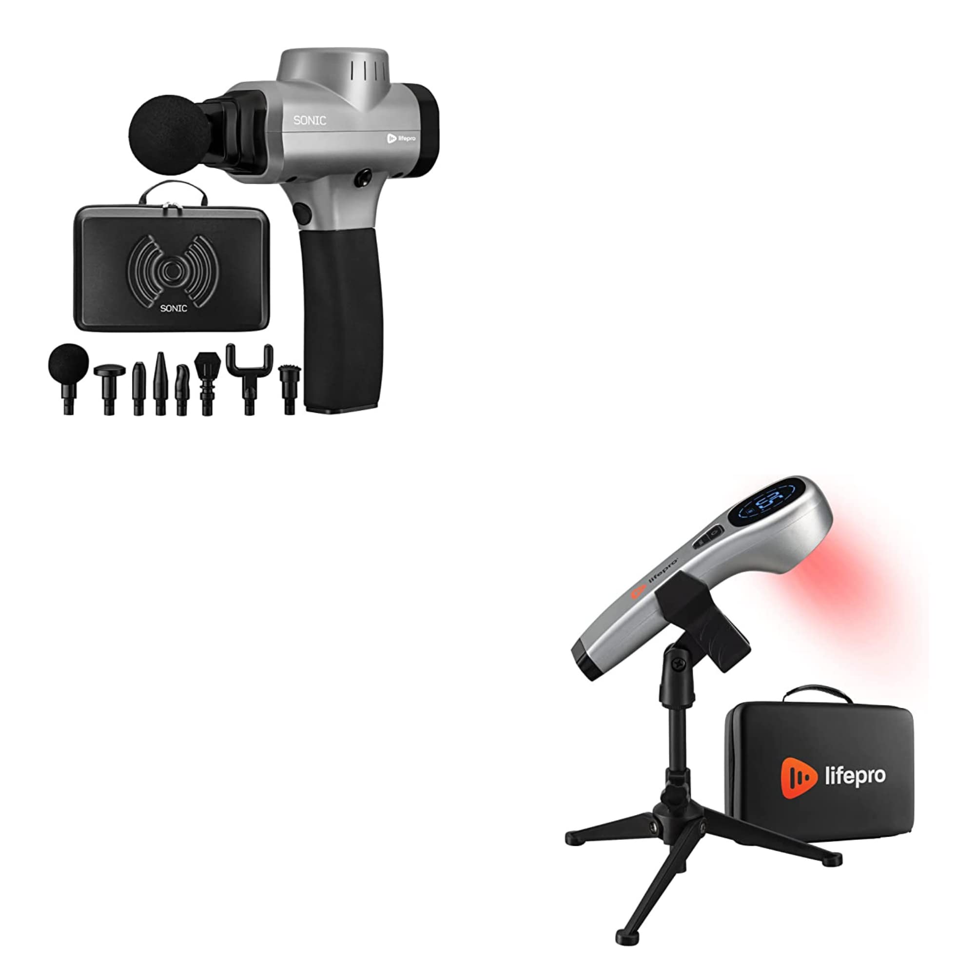 LifePro Sonic Handheld Percussion Massage Gun with Red Light Therapy - Deep Tissue Muscle Pain Relief, Portable Massager for Athletes & Recovery - Perfect for Post-Workout, Back Pain & Relaxation at Home/Gym