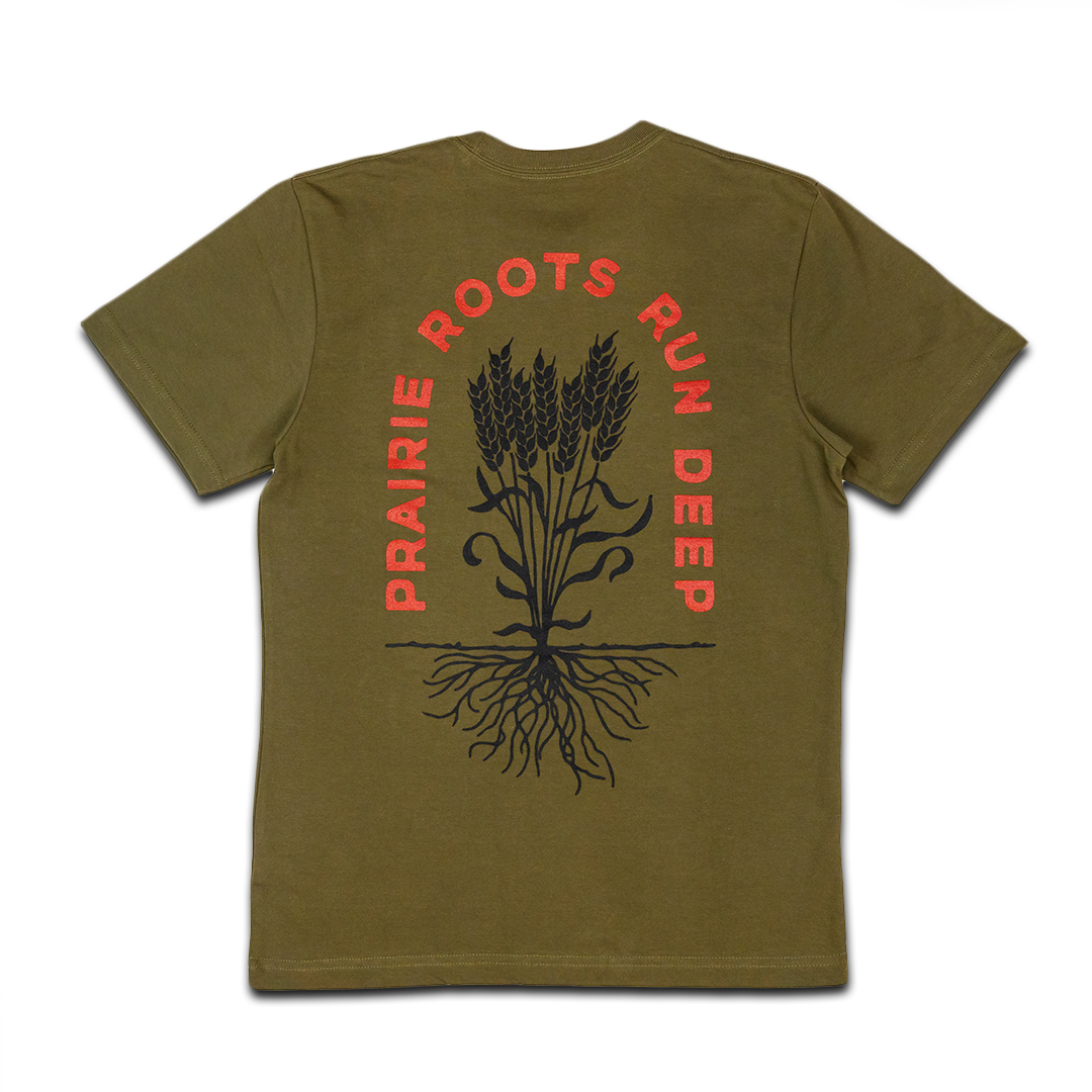 Premium Organic Cotton Prairie Roots T-Shirt in Olive Green - Comfortable & Eco-Friendly Casual Wear for Outdoor Adventures & Everyday Style