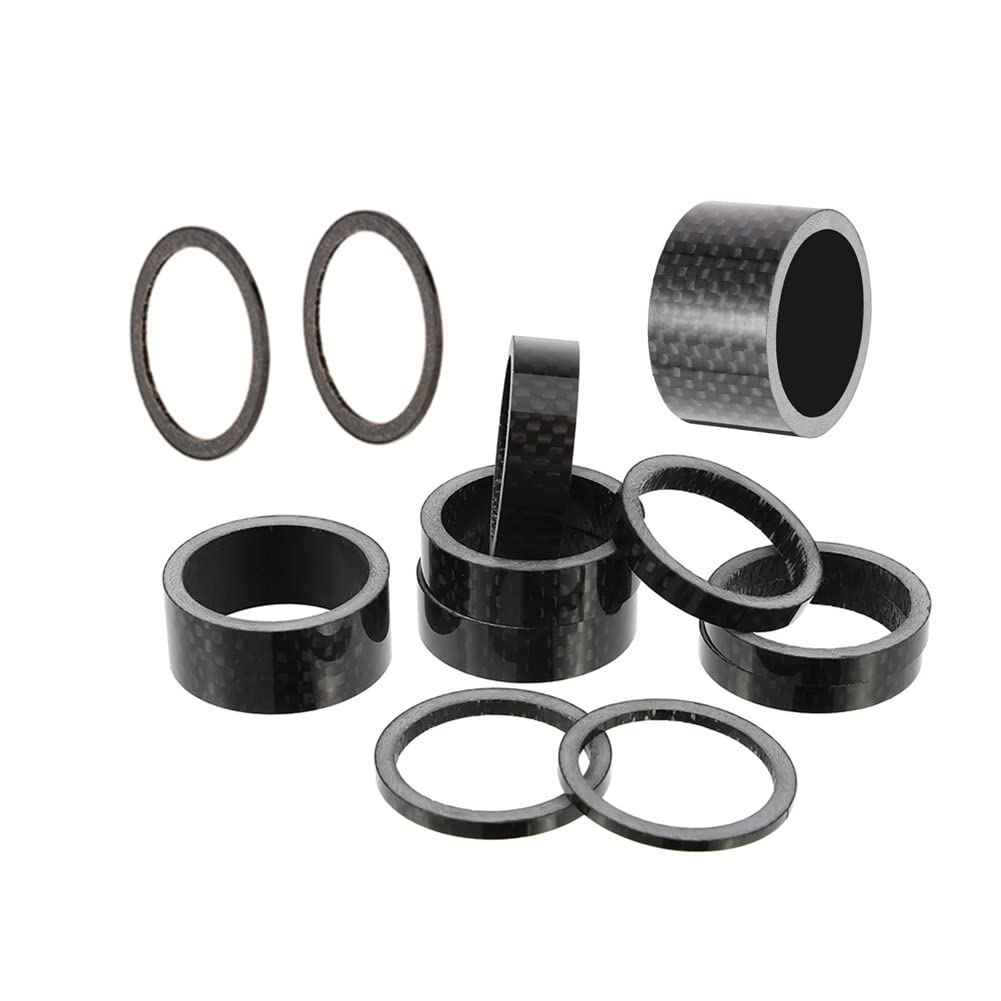 Jilukibo 11-Piece Carbon Fiber Bike Headset Spacer Kit - 28.8mm Bicycle Stem Spacers (20/15/10/5/3/2/1mm) for Mountain & Road Bikes - Lightweight Fork Washers for Cycling Upgrades & Maintenance