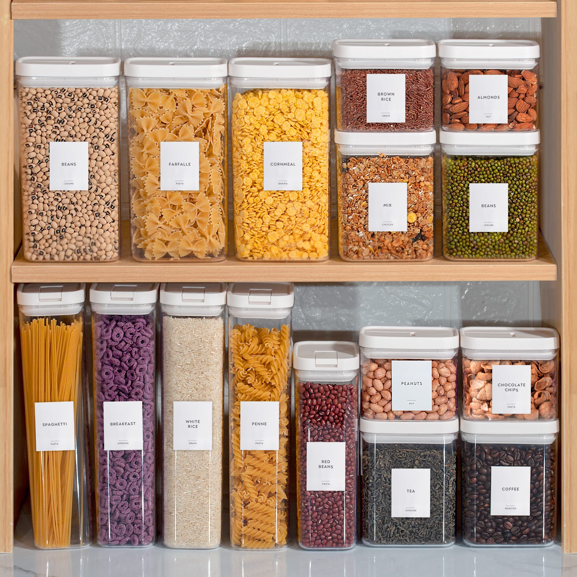 242-Pack Minimalist Pantry Labels - Waterproof Vinyl Stickers with Removable Adhesive (Black Text on White) - Fits Round, Square & Rectangle Glass Jars - Perfect for Organizing Baking Ingredients, Grains, Beans & Snacks - Ideal for Kitchen, Pantry & Food Storage Organization