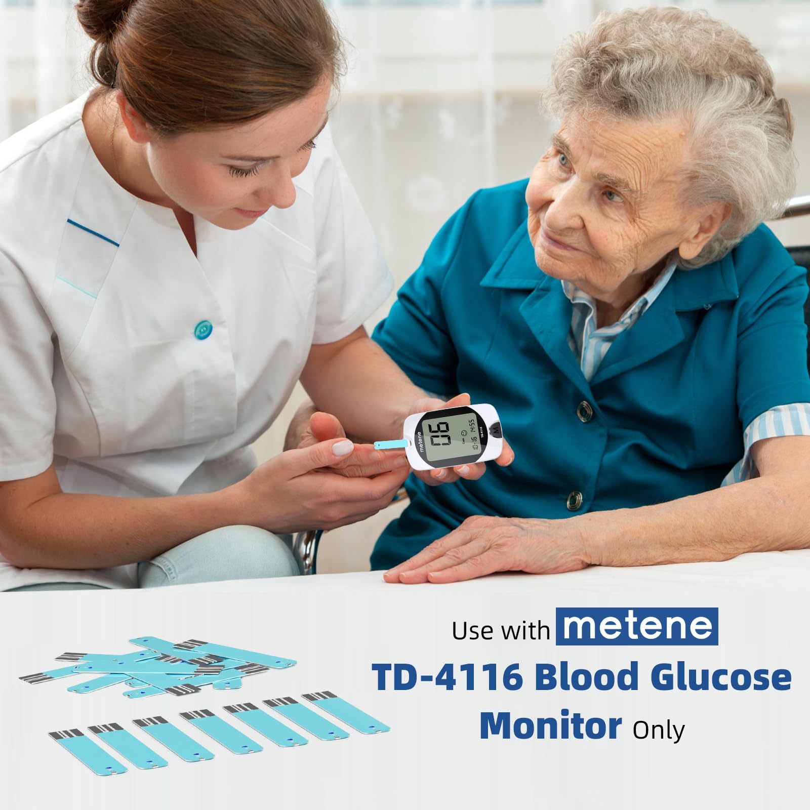 Metene TD 4116 Blood Glucose Test Strips - 300 Count Diabetic Testing Strips for Accurate Blood Sugar Monitoring | Compatible with Metene TD 4116 Glucose Meter (No Monitor Included) | Ideal for Daily Diabetes Management at Home or Travel