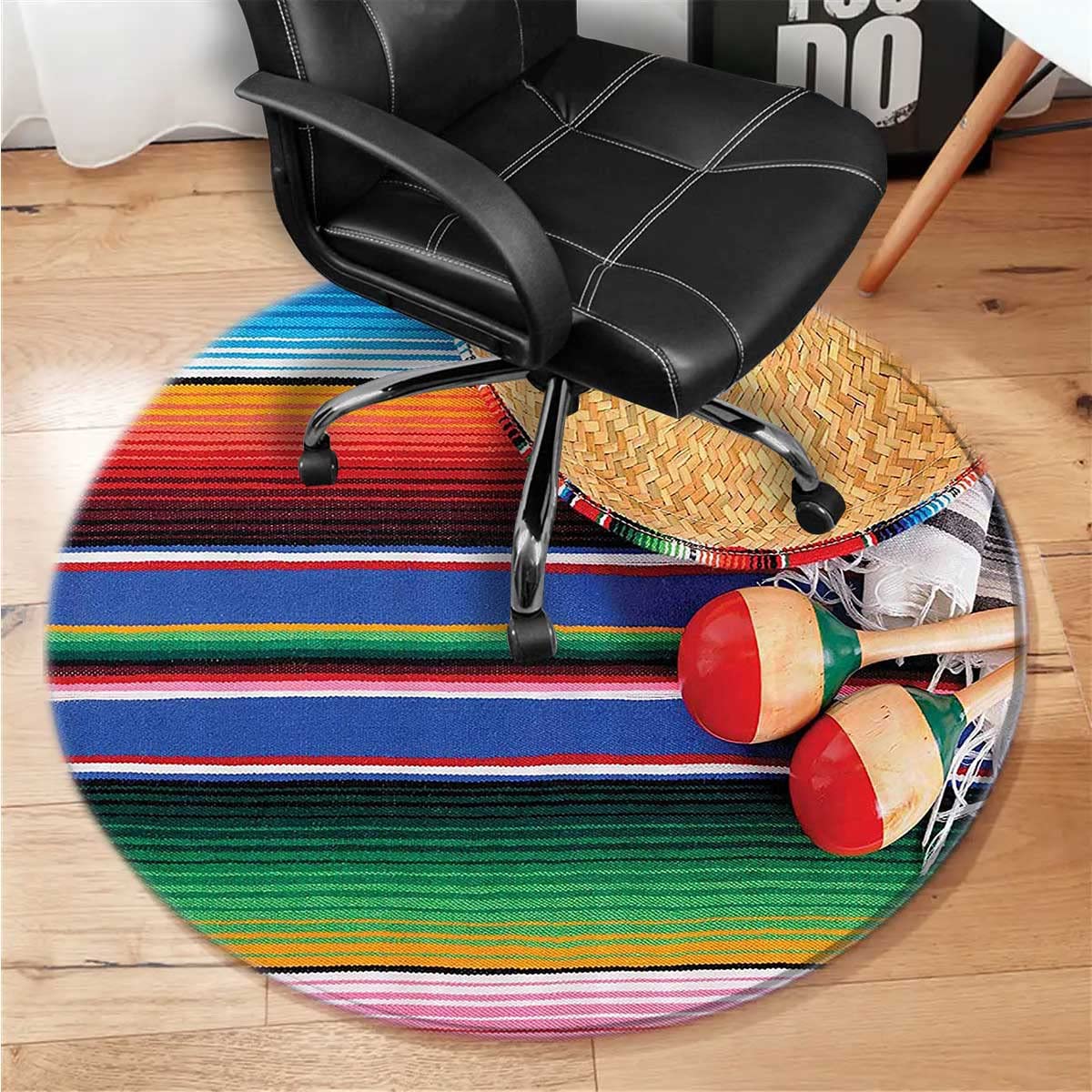 35 Inch Mexican Style Office Chair Floor Mat - Non-Slip Desk Chair Carpet for Rolling Chairs | Home Office Decor & Workspace Protection
