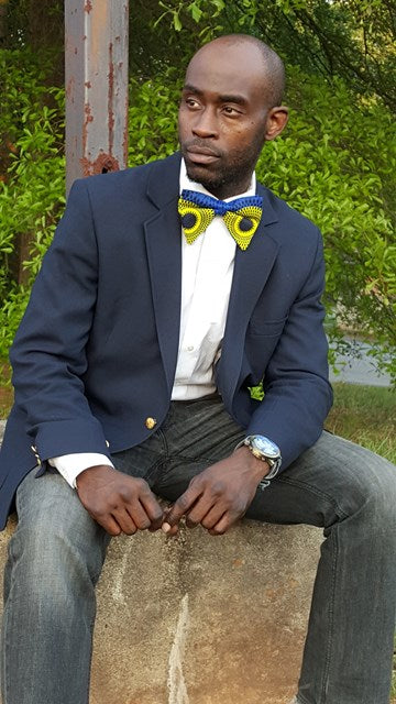 Stylish Blue and Yellow African Print Bow Tie DP3829BT - Perfect for Weddings, Parties & Cultural Events
