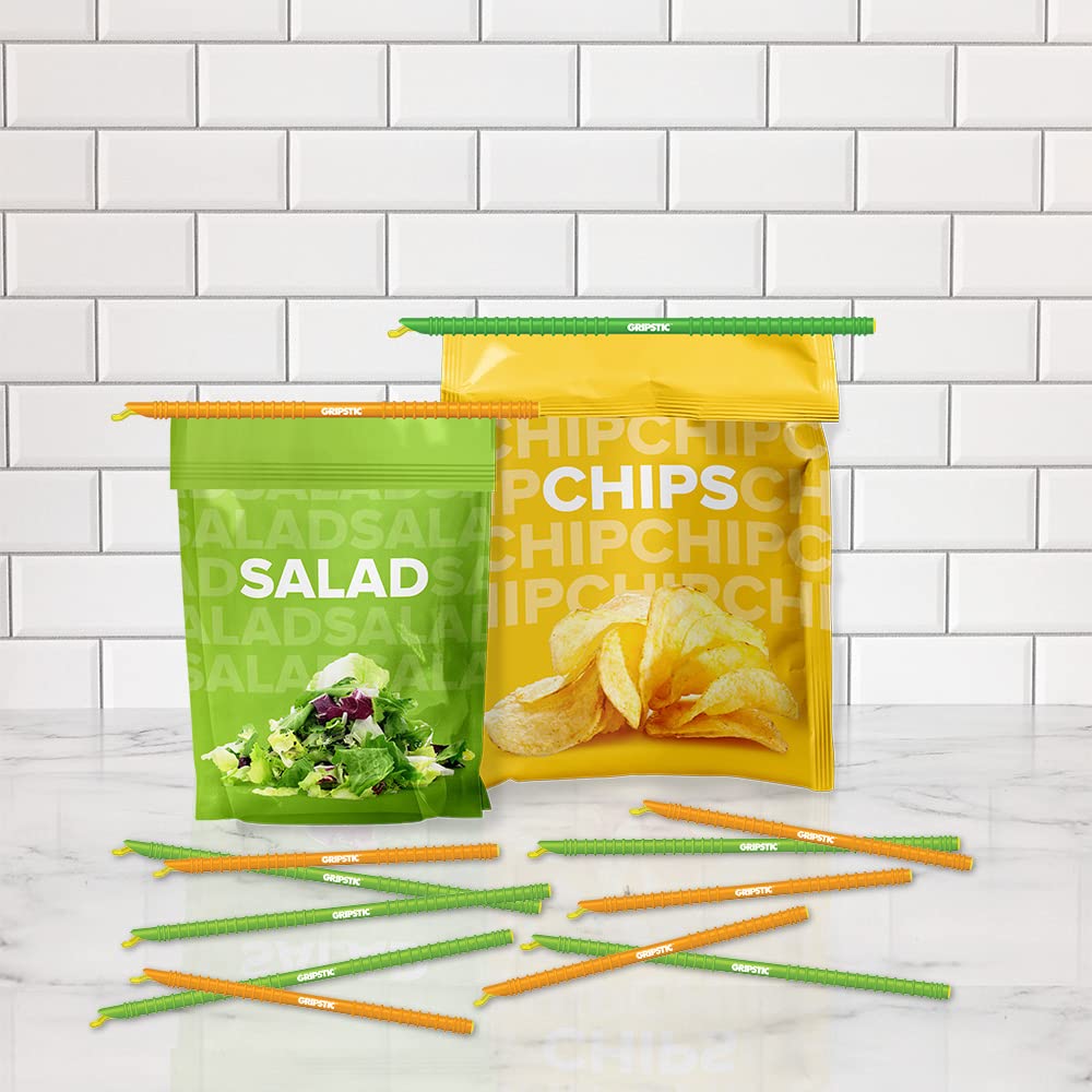 GRIPSTIC Reusable Chip Bag Clips - 12 Pack Large Airtight Food Storage Clips for Snacks, Chips, Cereal | Waterproof Seal for Kids Lunch, Kitchen Organization & Zero Waste Lifestyle (Patented Design)