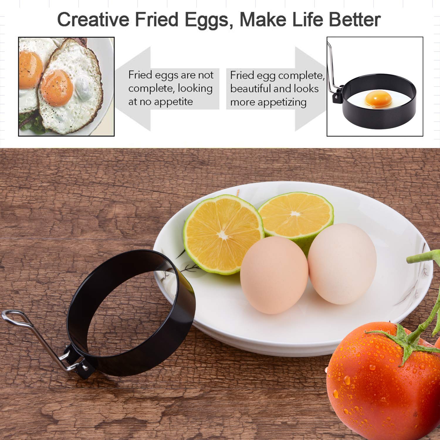 Professional Stainless Steel Non-Stick Egg Rings - 4PCS Round Pancake Mold for Perfect Fried Eggs, Pancakes & Sandwiches | Ideal for Breakfast, Brunch & Camping Cooking