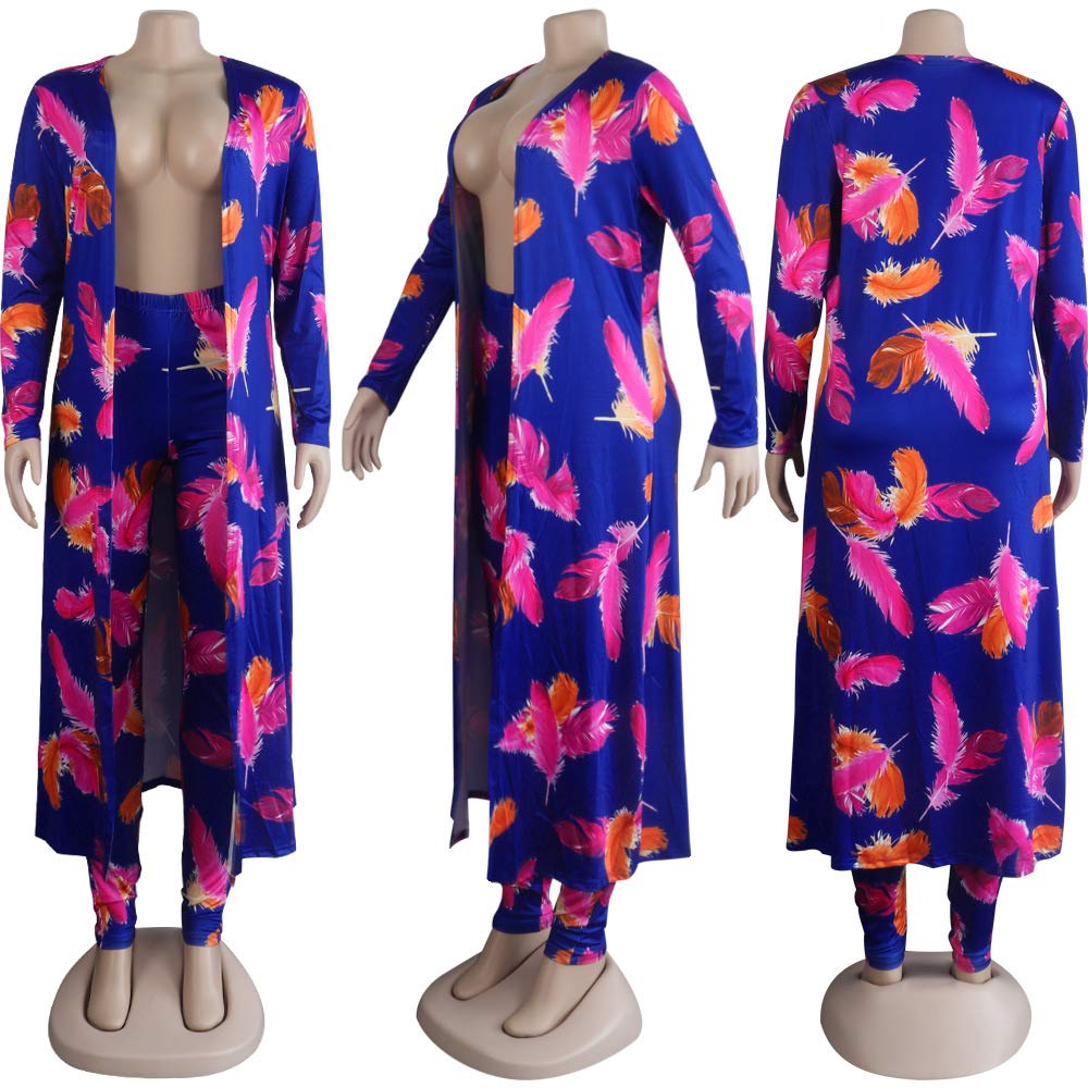Women's Printed Long Cardigan 2-Piece Outfit Set with Long Sleeve Coat & Trousers | Stylish Fall/Winter Layering for Work, Date Night & Casual Outings
