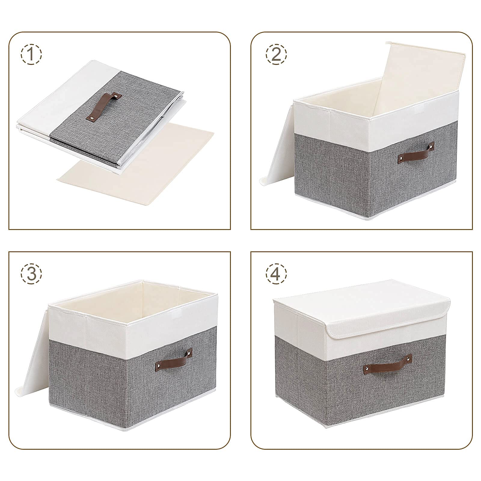 Yawinhe 6-Pack Collapsible Storage Bins with Lids - Foldable Fabric Organizer Baskets for Home, Bedroom, Closet & Office (17.7x11.8x11.8 Inches, White/Grey & Full Grey) | Perfect for Seasonal Storage, Toy Organization & Space Saving