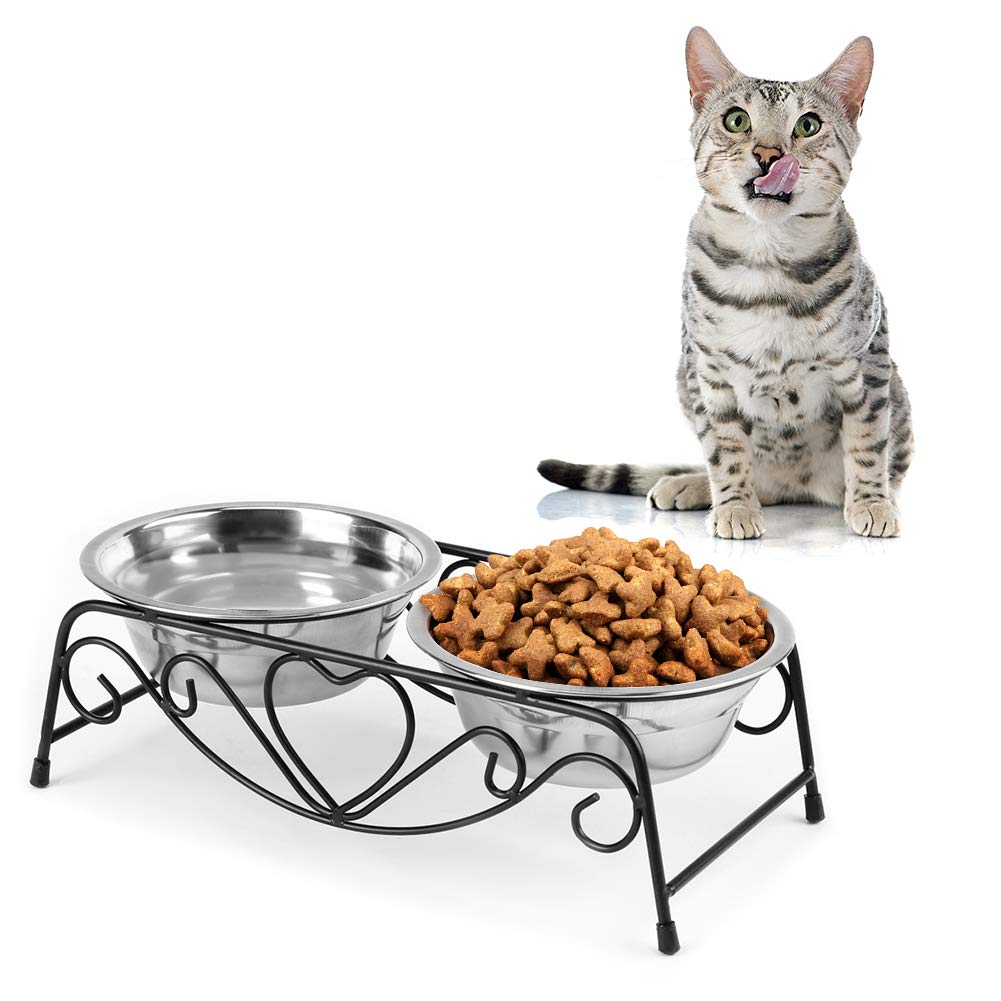 Premium Stainless Steel Pet Bowls for Dogs & Cats - Non-Slip Holder Bracket, Food & Water Feeder Set for Puppy, Small, Medium & Large Pets (2-Pack) - Ideal for Home, Travel & Outdoor Use