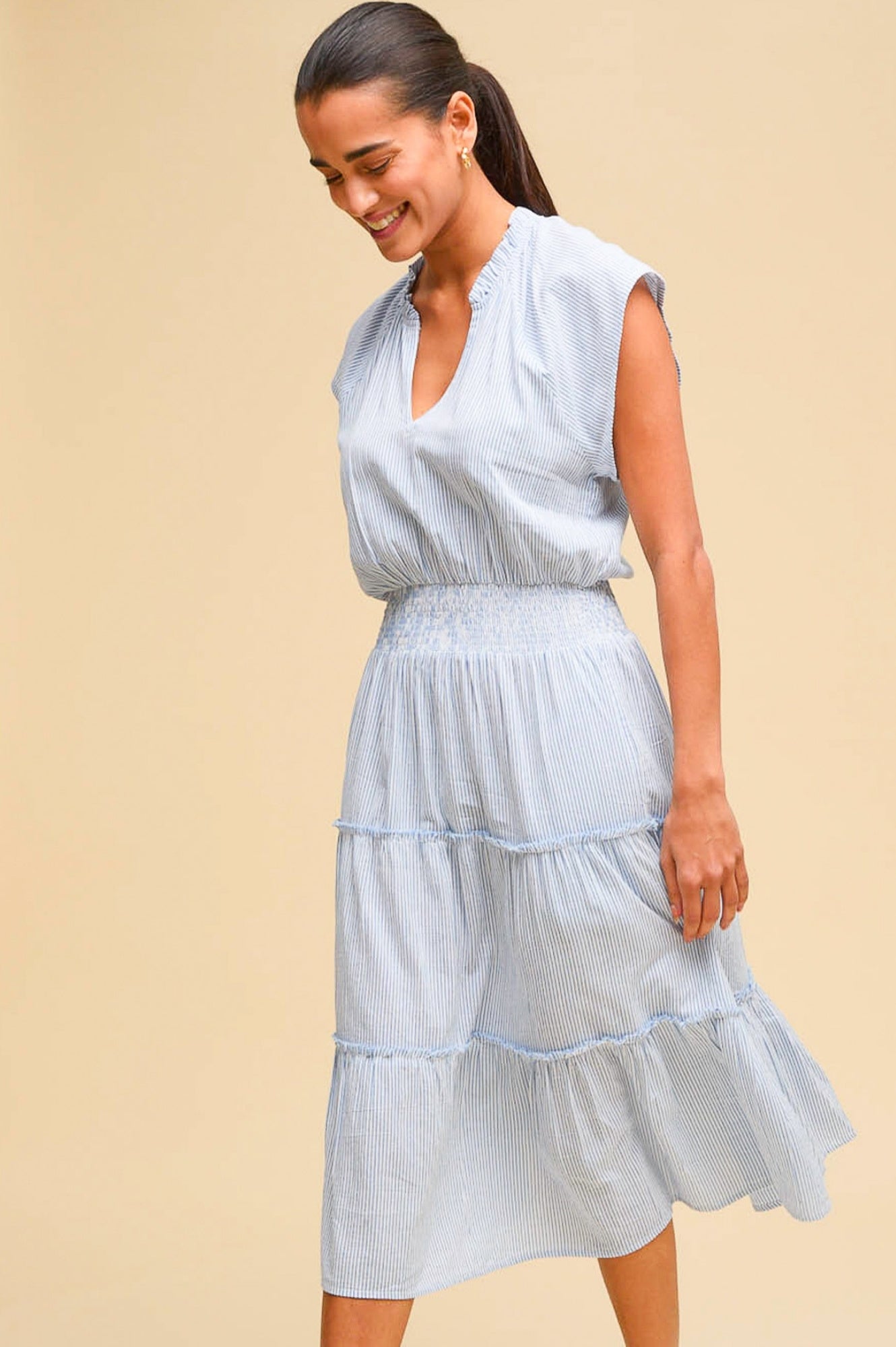 Riley Organic Cotton Dress - Striped Blue and White | Comfortable & Sustainable Women's Summer Dress for Casual Outings & Beach Vacations