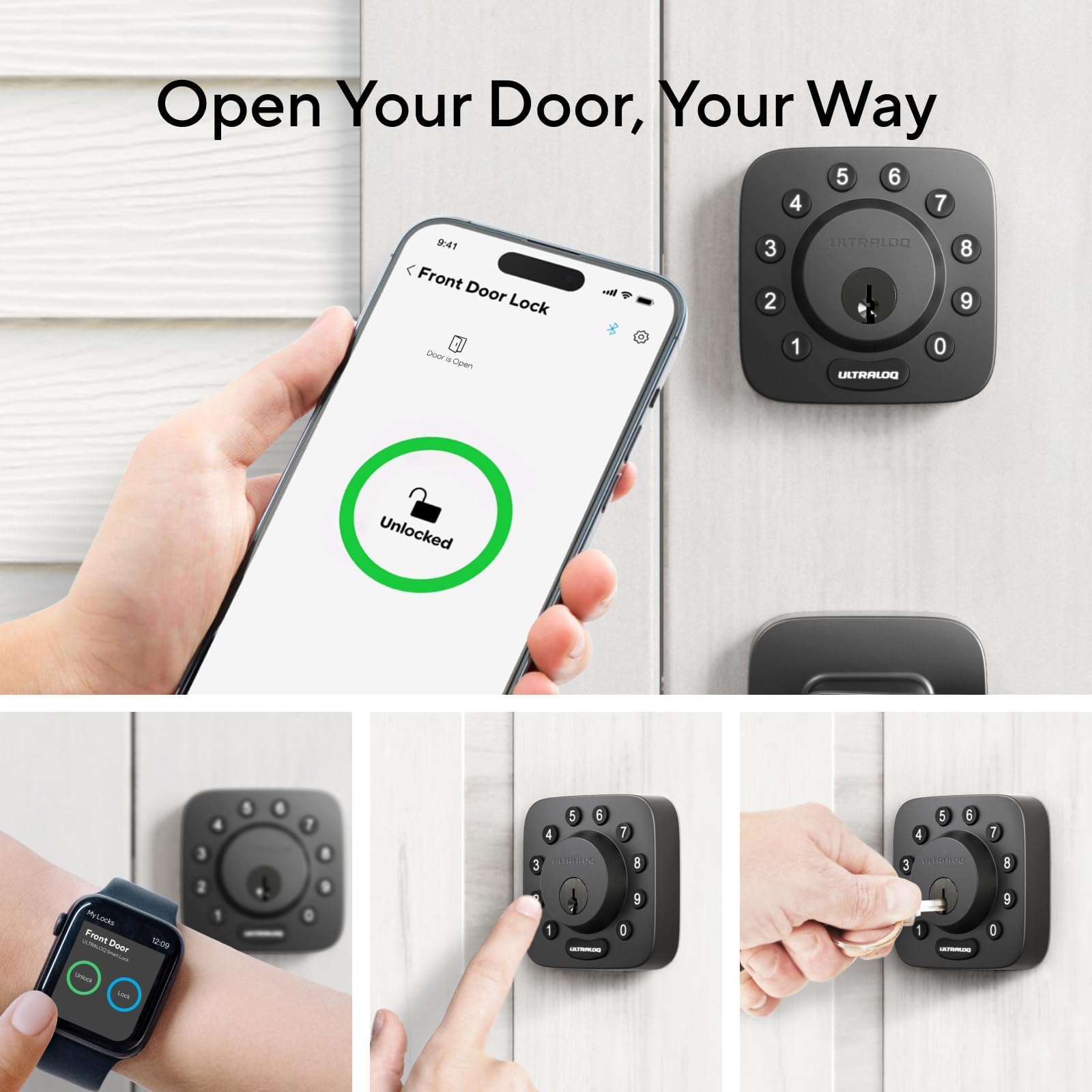 Ultraloq U-Bolt Smart Lock with Handle Set - Keyless Entry Bluetooth Fingerprint & App Control Smart Deadbolt for Front Door - Perfect for Home Security & Airbnb Rentals