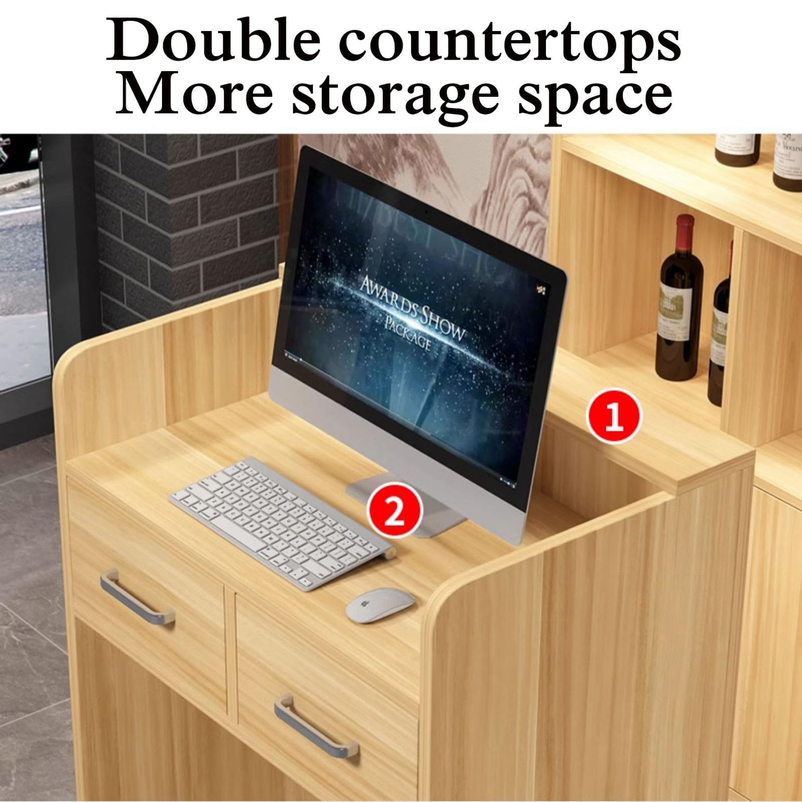 Modern LED Reception Desk with Lockable Drawer - Elegant Checkout Counter for Office, Retail Store & Beauty Salon - Durable Front Desk Table for Lobby, Hotel & Clinic Reception Areas