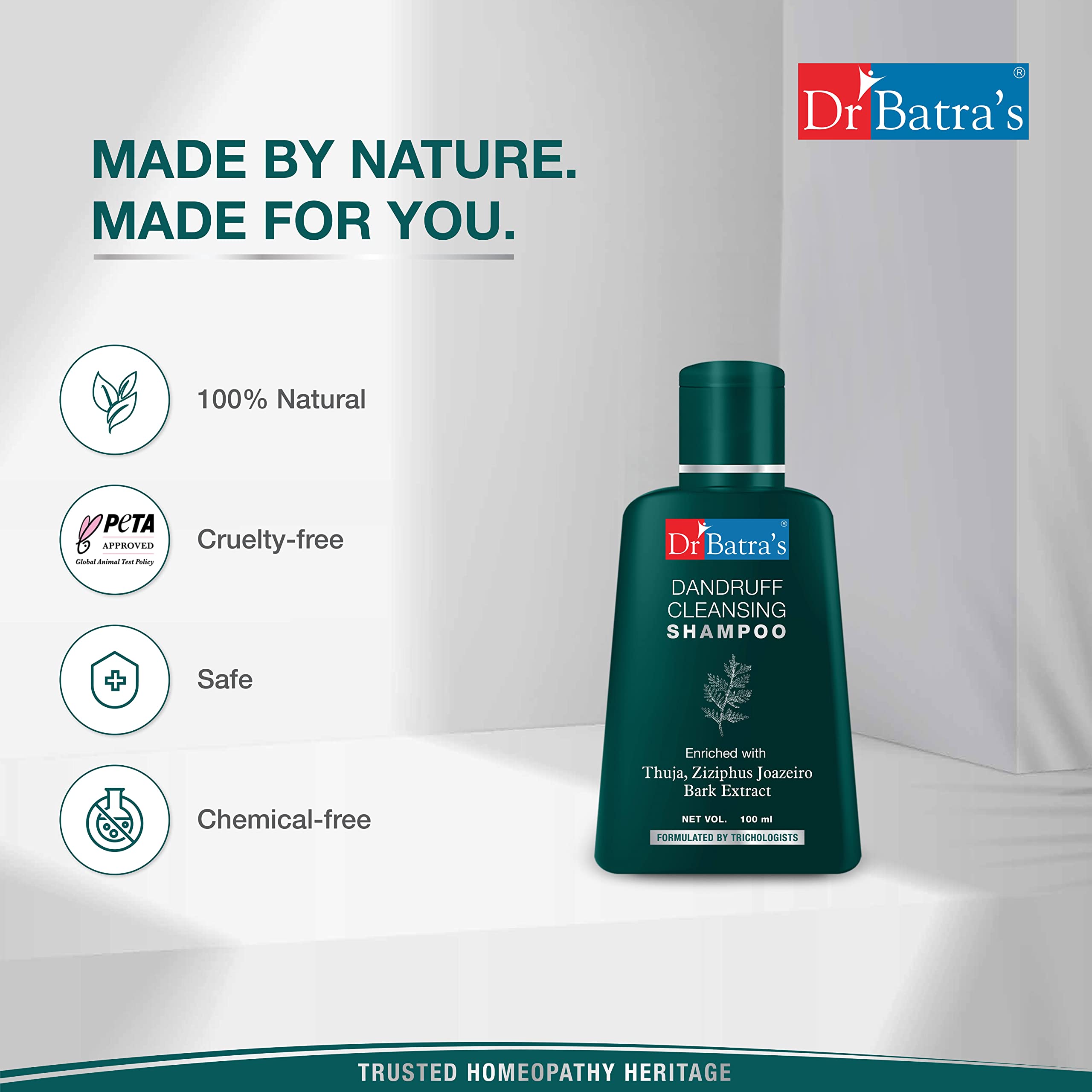 Dr Batra's Anti-Dandruff Shampoo for Scalp Care - 100ml | Gentle Cleansing Formula for Flaky, Itchy Scalp | Daily Use for Healthy Hair (Home & Travel Size)