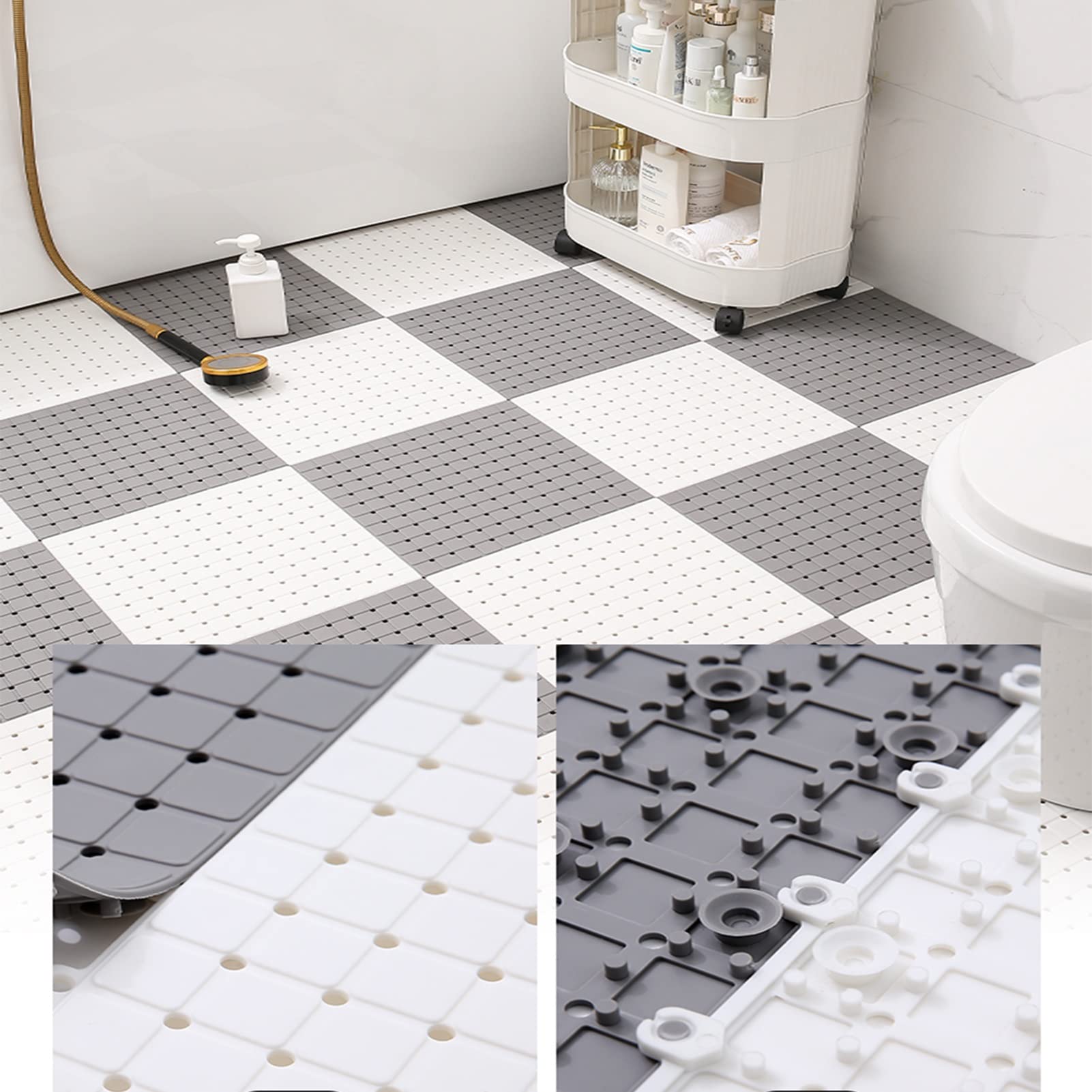 Non-Slip Rubber Bath Mat 30x30cm - Interlocking Waterproof Floor Tiles with Drainage Holes & Suction Cups - Anti-Skid Shower Mat for Bathroom, Kitchen, Gym - Easy to Clean & Durable (Black, 32-Piece Set) - Perfect for Wet Areas, Saunas & Poolside Safety