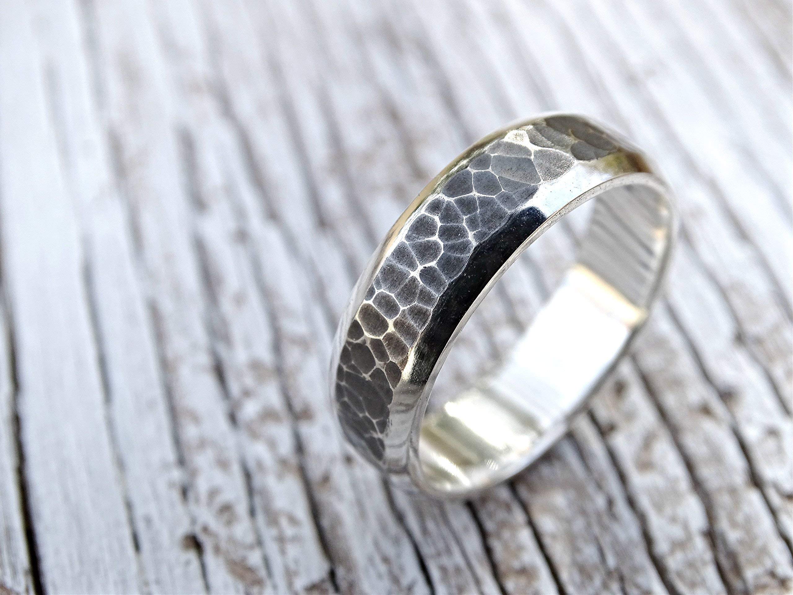Personalized Men's Wedding Band - Handmade Hammered Silver Ring with Oxidized Finish - Unique Cool Men's Jewelry for Wedding, Anniversary & Special Occasions