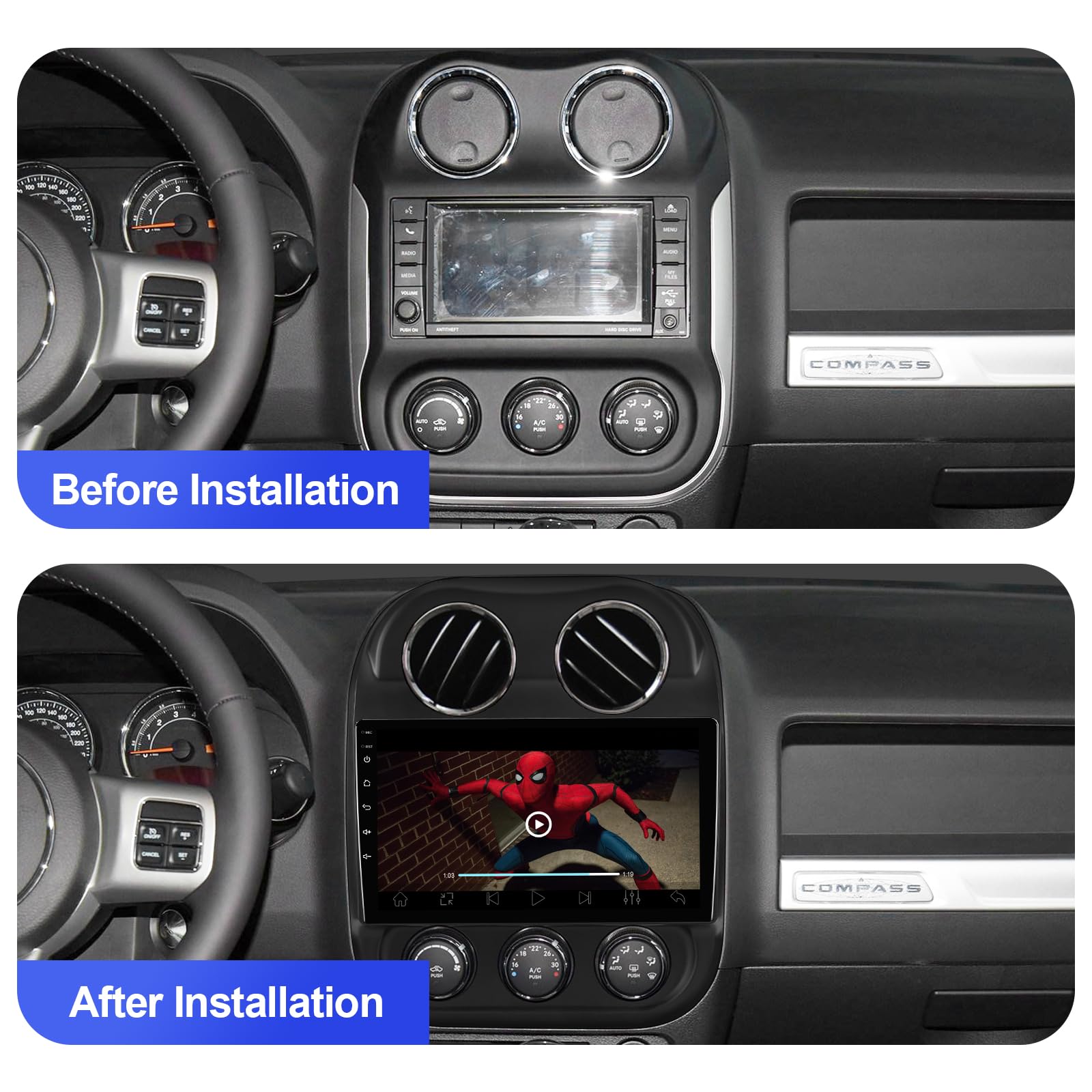 2+32GB Android 10 Double Din Car Stereo for 2010-2016 Jeep Compass & Patriot | 9