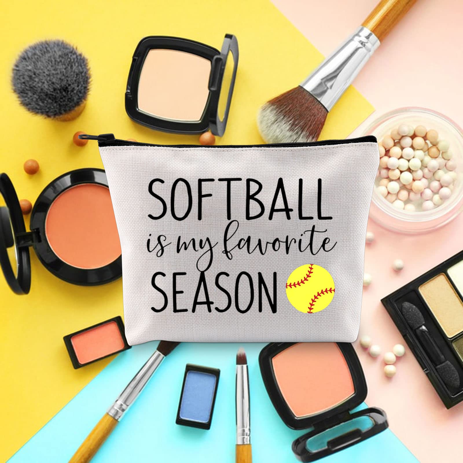 BLUPARK Softball Gift for Women & Girls - Softball Player Zipper Pouch Makeup Bag | Perfect for Softball Lovers, Team Gifts & Game Day Essentials (Softball is My Favorite Season)