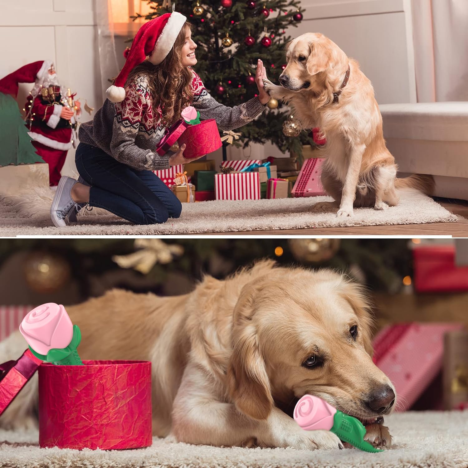 Durable Dog Chew Toys for Aggressive Chewers - Interactive Pet Training Toys with Teeth Cleaning Benefits (Champagne & Rose Colors) - Perfect for Playtime, Training Sessions, and Dental Care