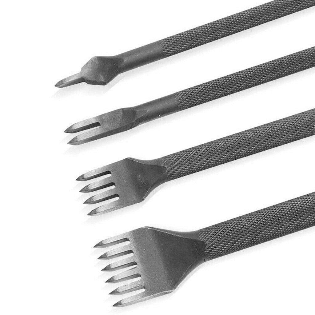 Premium Leather Craft Tool Set - 1/2/4/6 Prong Steel Lacing Stitching Chisel Kit for DIY Leatherworking (5mm) | Perfect for Handmade Leather Goods, Shoes, Bags & Wallets Repair