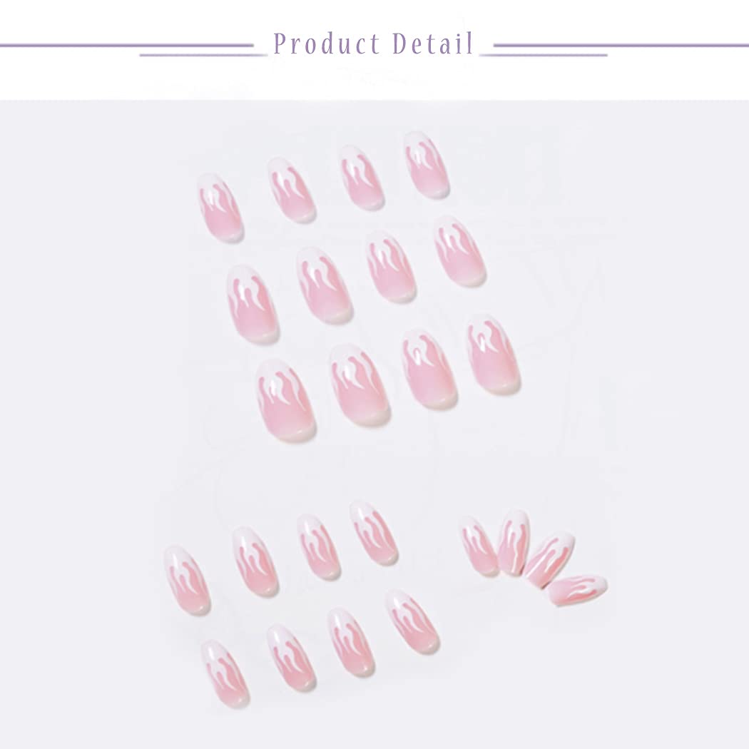 Uranian Coffin Medium Long Press on Nails - Pink Fire Glossy French Ballerina Fake Nails, 24pcs Full Cover Acrylic False Nails for Women & Girls, Halloween Nail Art (Style 3) - Perfect for Parties, Cosplay & Special Occasions