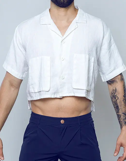 2Eros Women's Cropped Linen Shirt - Breathable Summer Top for Casual Outings & Beach Wear