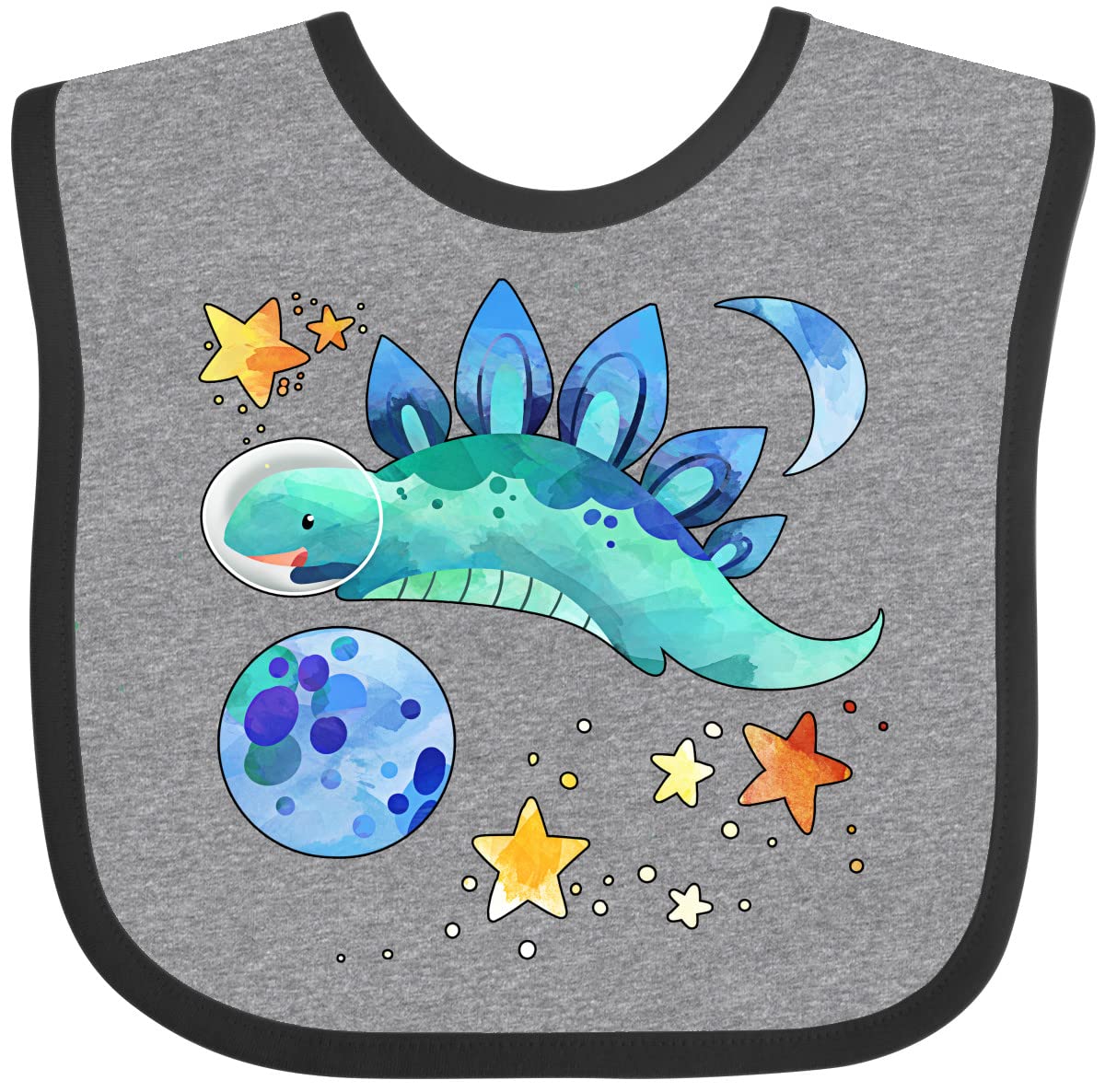 Inktastic Stegosaurus Space Dinosaur with Stars and Planet Baby Bib - Cute Dinosaur-Themed Drool Bib for Infants & Toddlers - Perfect for Feeding Time, Playtime, and Photo Shoots