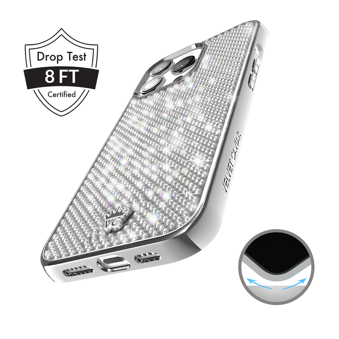 Luxury Chrome Caviar Crystals iPhone Case - Elegant Protective Cover for iPhone 13/14/15 Pro Max - Sparkling Rhinestone Design for Women & Girls - Perfect for Parties, Weddings & Special Occasions
