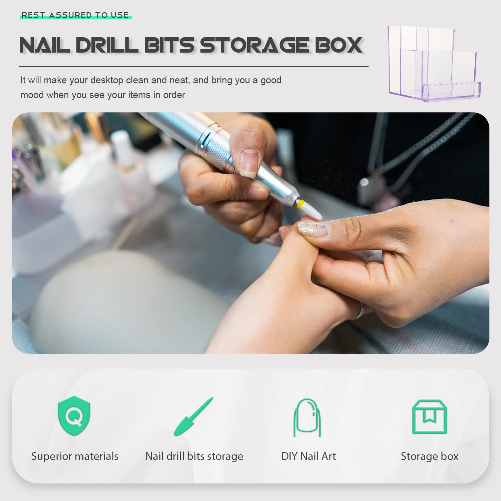 Professional Nail Drill Bits Holder & Organizer - Minkissy Electric Nail Drill Storage Case with Hole Filler | Durable Plastic Nail Art Tool Box for Salon, Home Manicure & Professional Use
