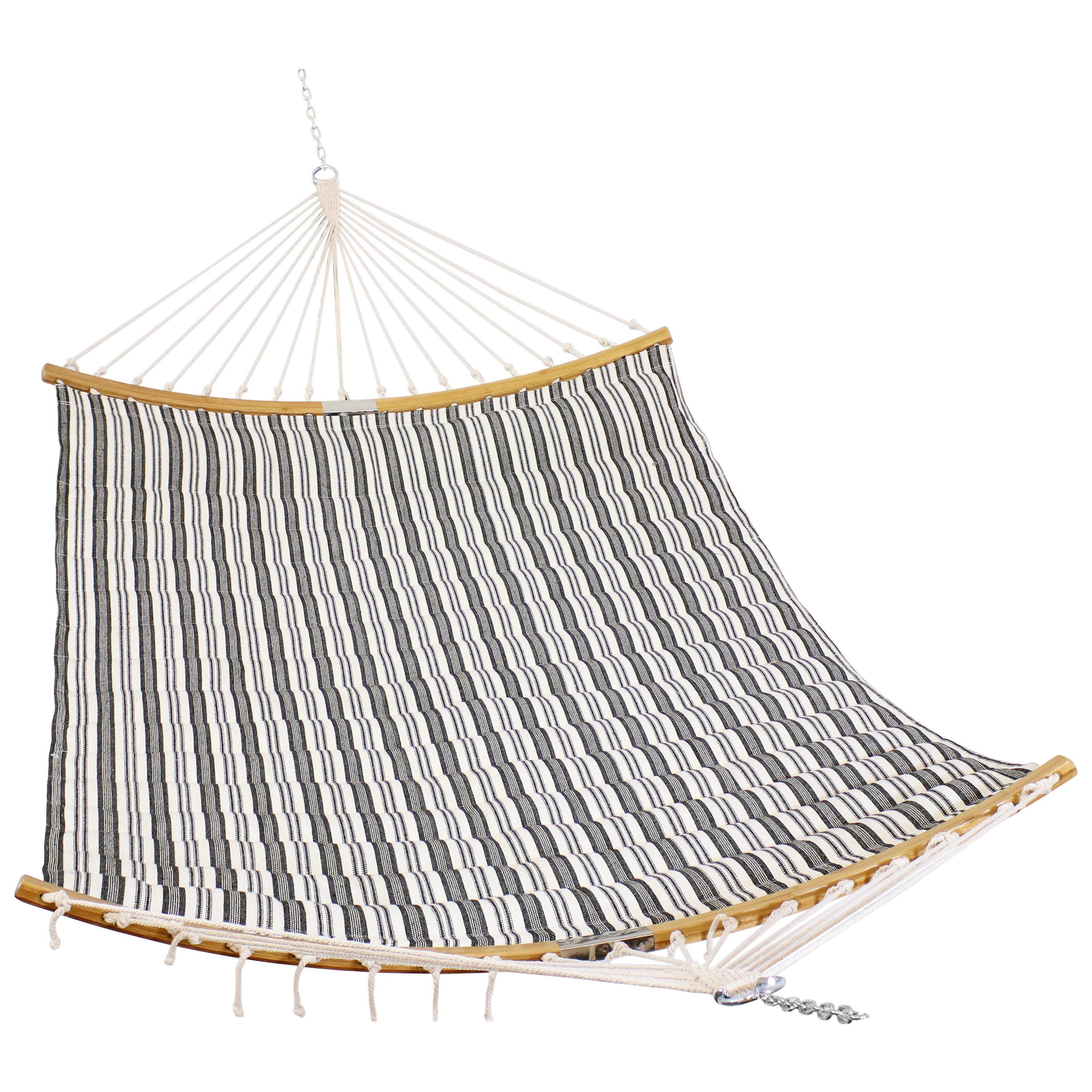 Premium Sunnydaze 2-Person Hammock with Curved Spreader Bar - Neutral Stripe Design for Outdoor Relaxation & Backyard Lounging