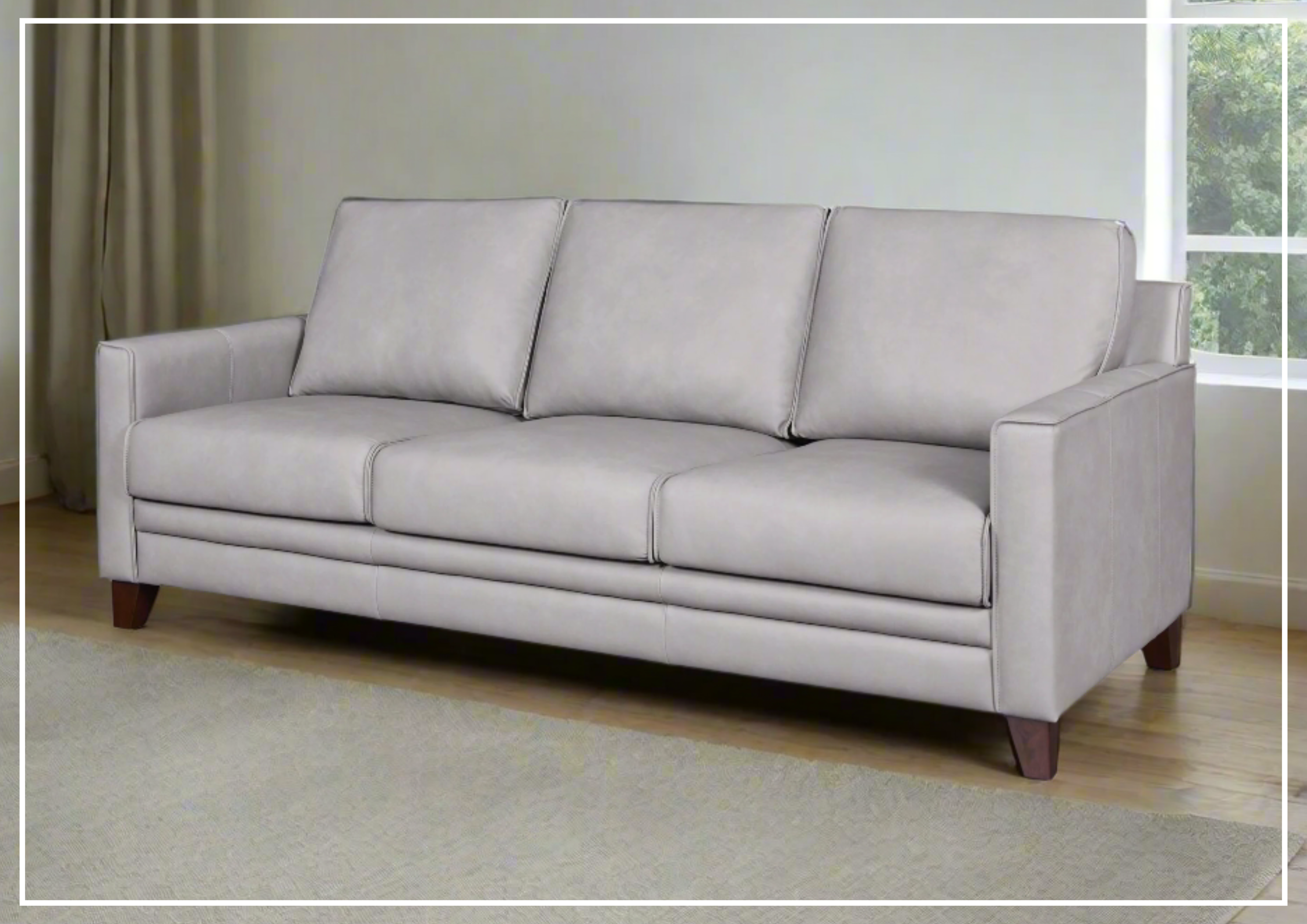 Gio Italia Home Samson Leather 3-Seater Sofa in Gray | Premium Genuine Leather Couch for Living Room, Lounge & Office | Modern Comfortable Sectional Sofa for Home Decor