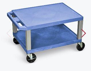 Luxor Tuffy Blue 2 Shelf AV Cart with Nickel Legs and Electric Outlet - Perfect for Classroom, Office, and Home Media Organization