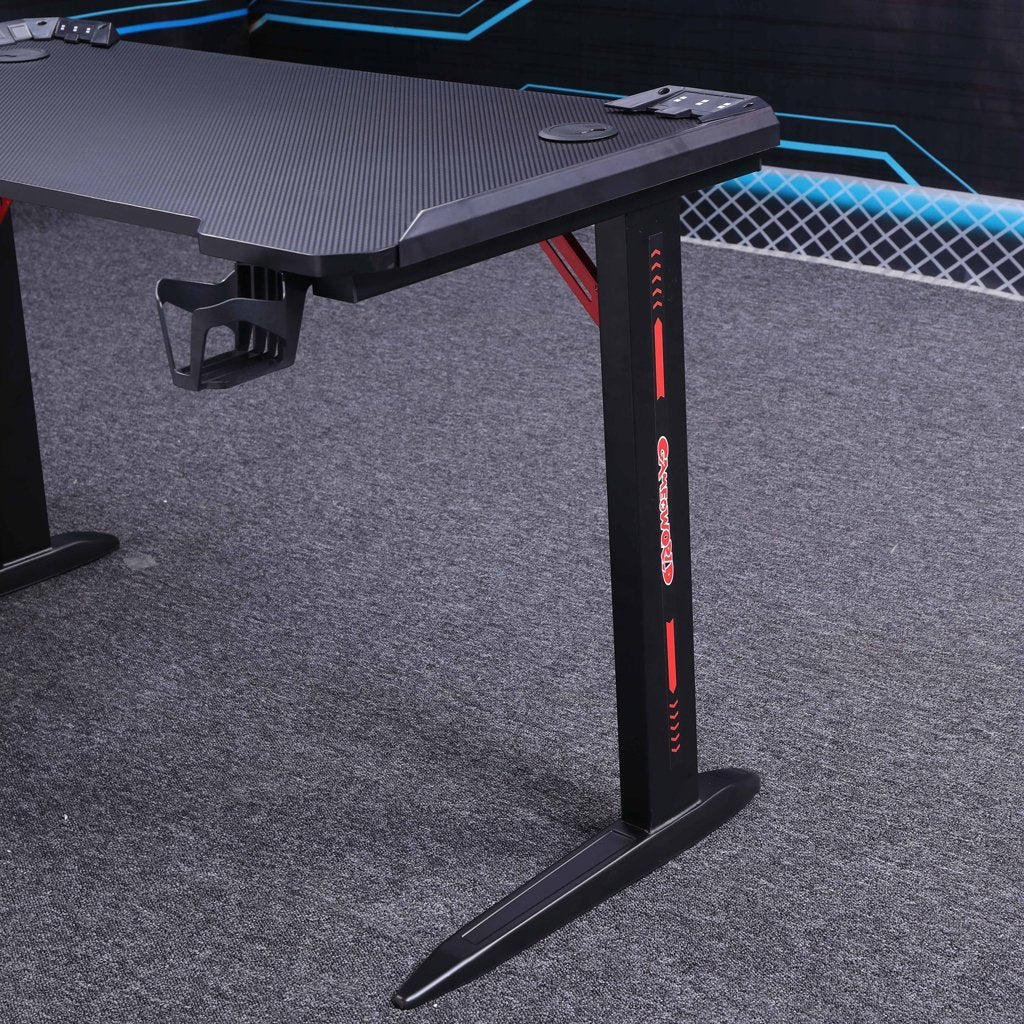 140cm RGB Gaming Desk with LED Lights - Carbon Fiber L-Shaped Computer Table for Home Office & Gaming Setup - Black (Perfect for PC Gaming, Streaming & Workspace)