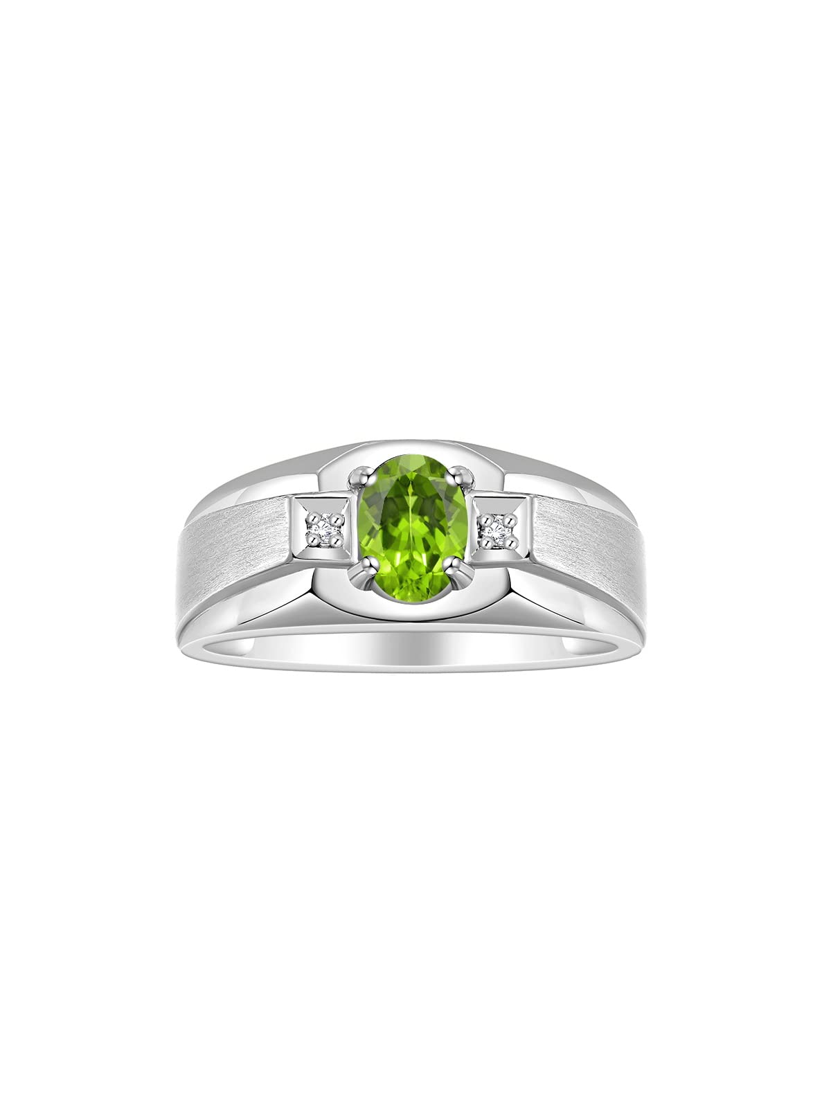 Rylos Men's Sterling Silver Ring with 7X5MM Oval Gemstone & Sparkling Diamonds - Classic Birthstone Jewelry for Men (Sizes 8-13) | Perfect for Weddings, Anniversaries & Gifts