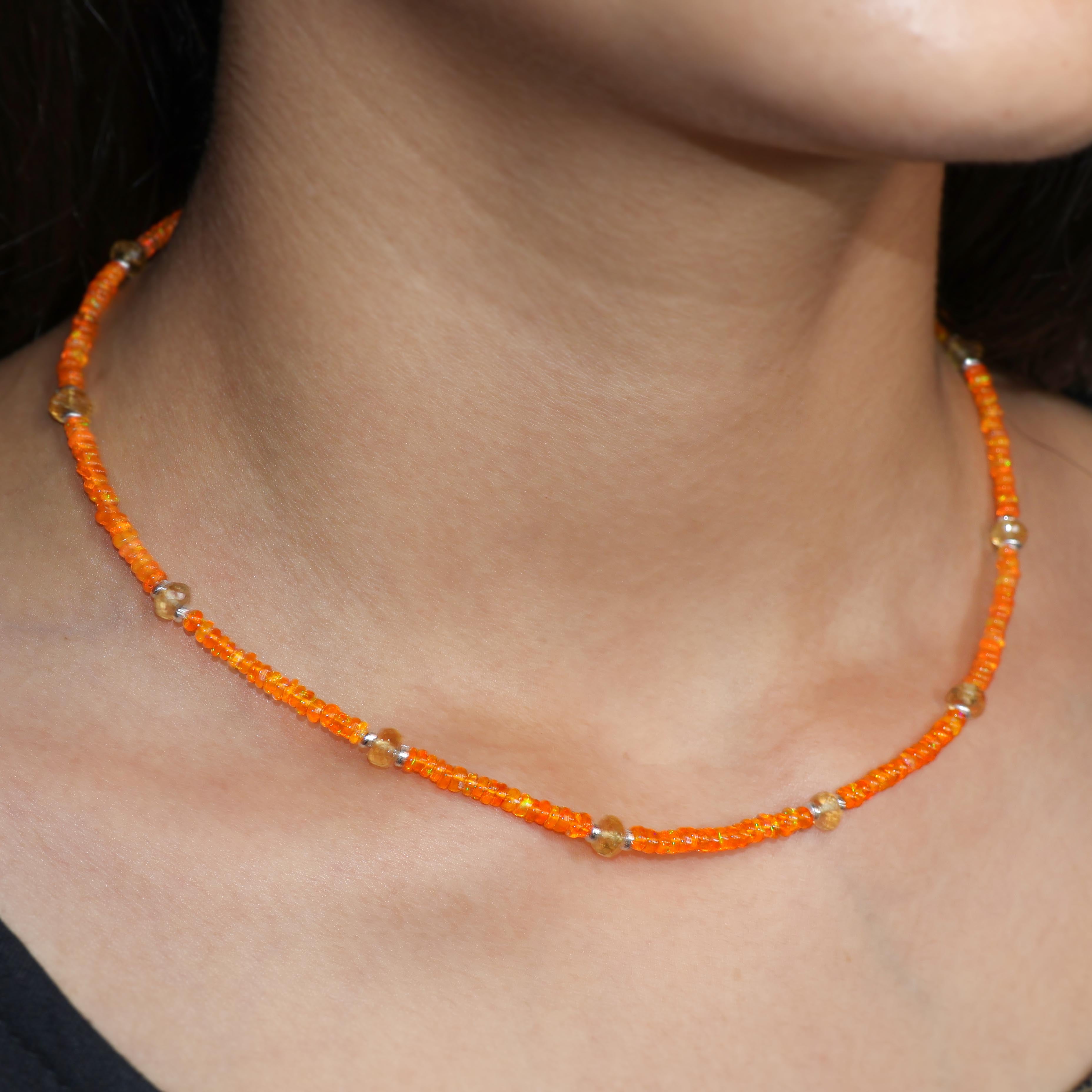 Natural Orange Opal and Citrine Bead Strand Necklace - Handmade Boho Jewelry for Women, Healing Crystal Necklace for Meditation & Energy Balancing - Perfect for Yoga, Spiritual Gifts & Everyday Wear