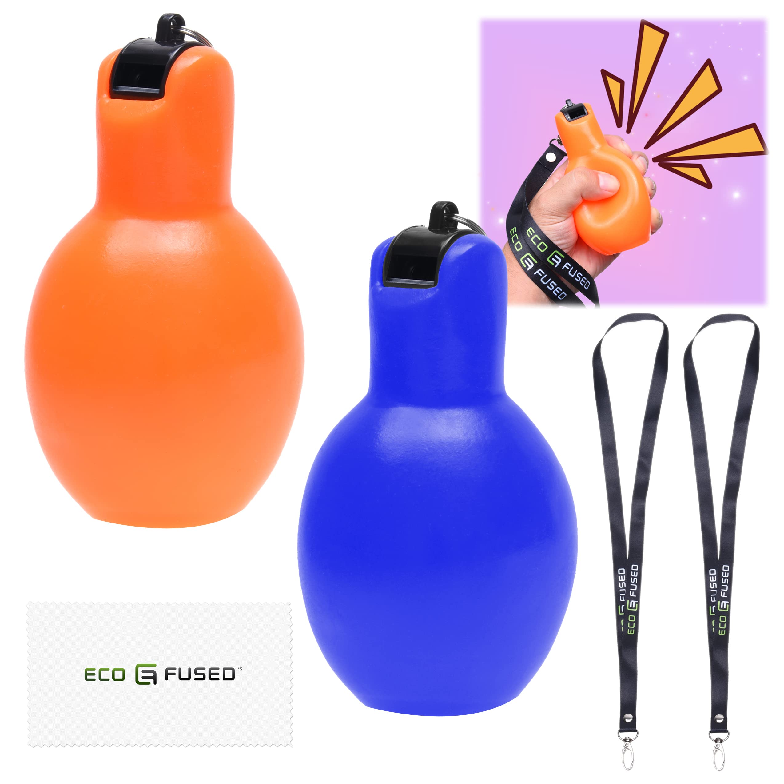Eco-Fused 2X Hand Squeeze Whistles with Lanyards for Sports & Outdoor Activities