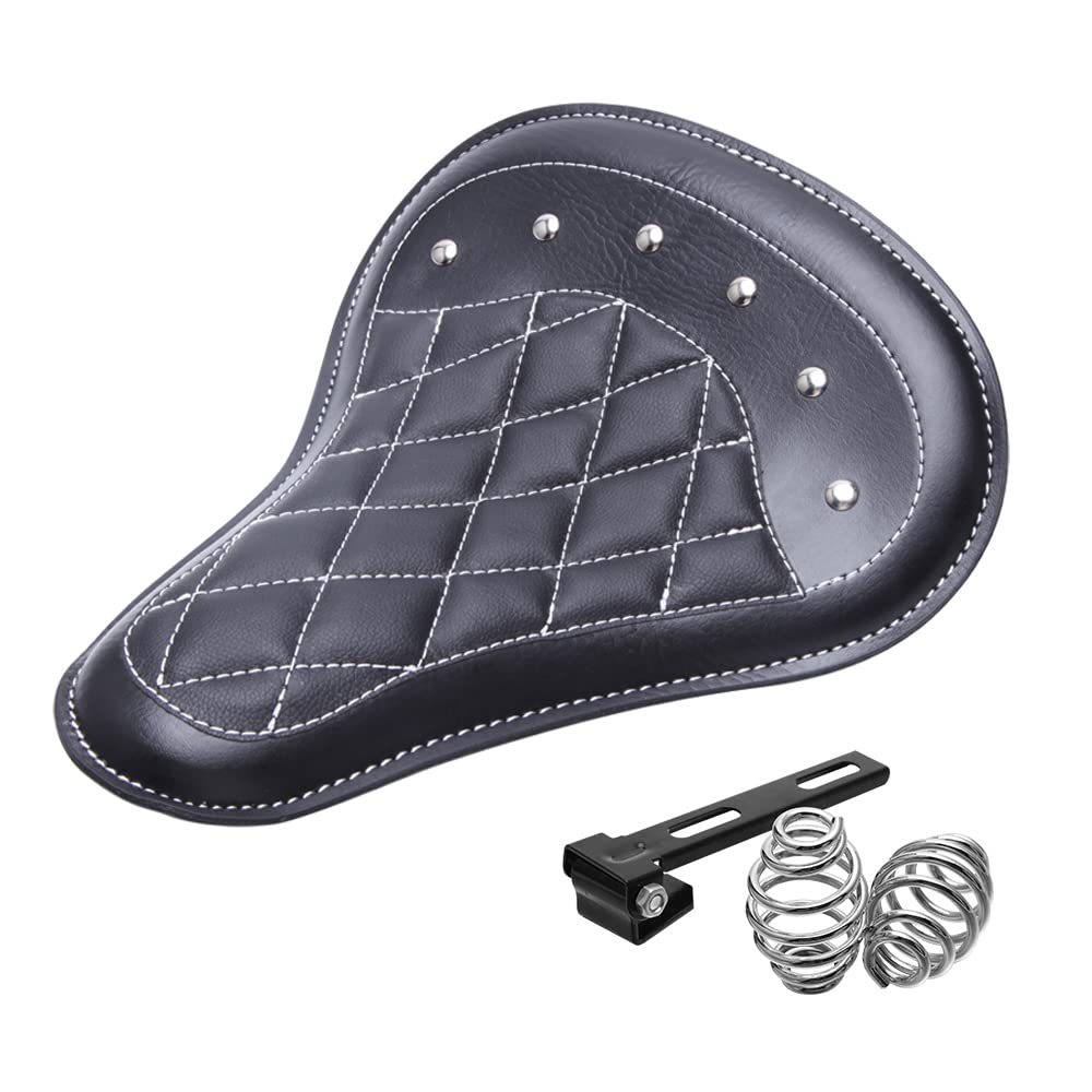 DREAMIZER Sportster Bobber Solo Seat - Universal Motorcycle Springer Seat for Harley Chopper & Custom Bikes - Black Rhombus Pattern - Perfect for Cafe Racers and Urban Cruising