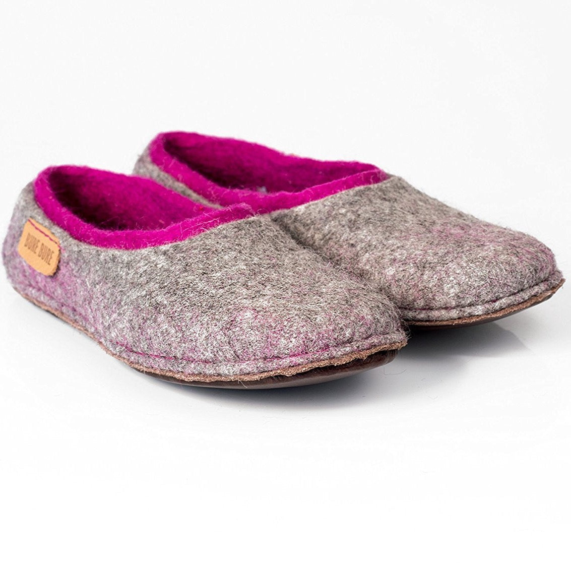 Cozy Gray Felted Wool Slippers with Soft Purple Inner Lining - Warm House Shoes for Women - Perfect for Winter Comfort, Lounge Wear & Gift Giving
